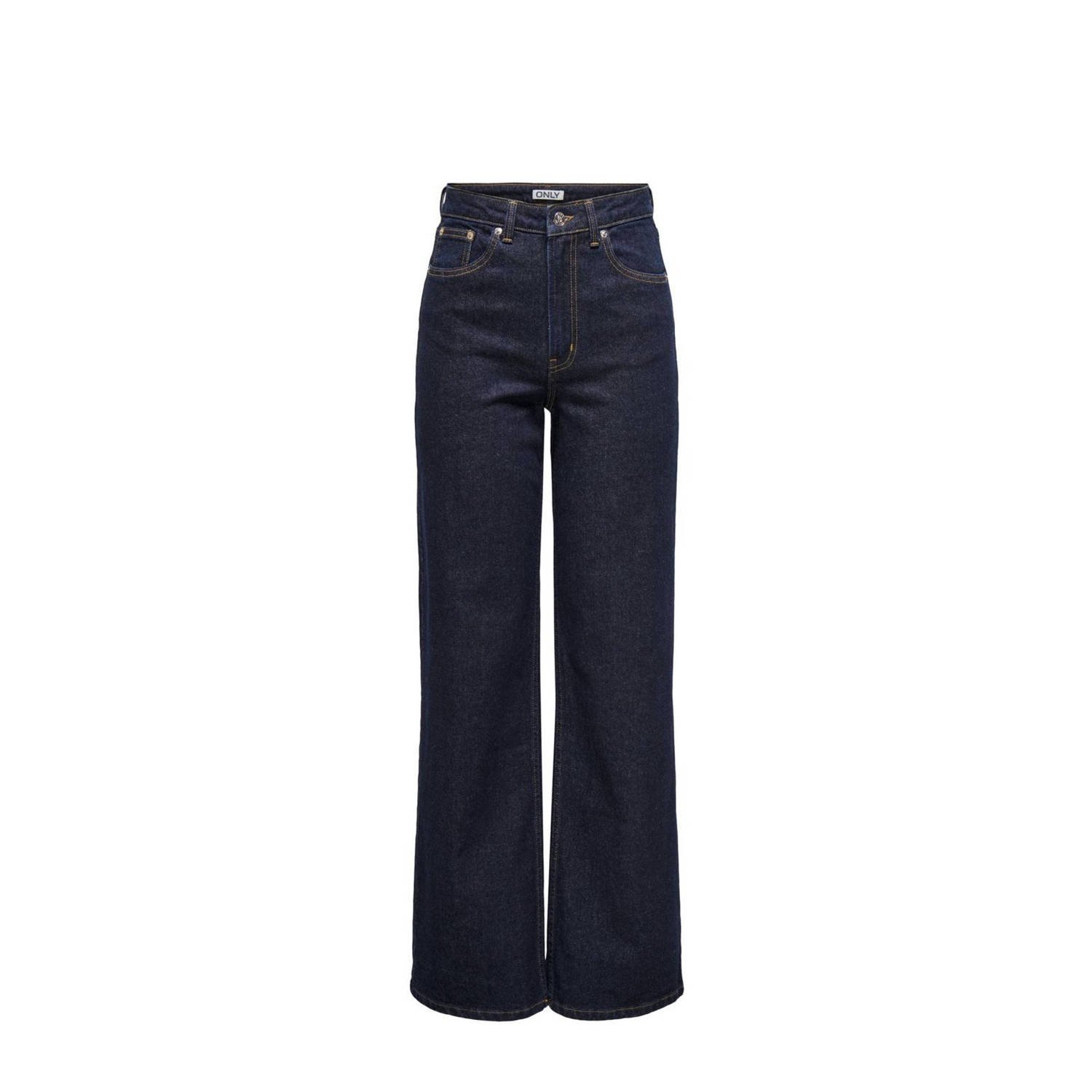 ONLY high waist wide leg jeans ONLJUICY dark blue denim