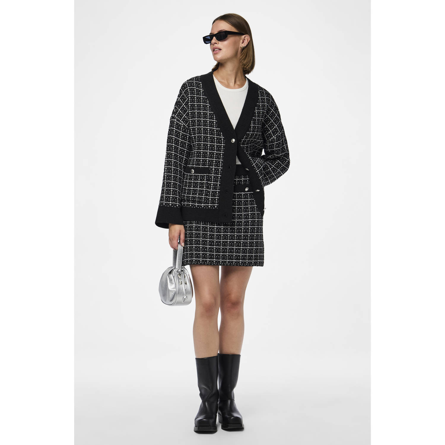 PIECES geruit vest PCNILJA zwart wit lurex