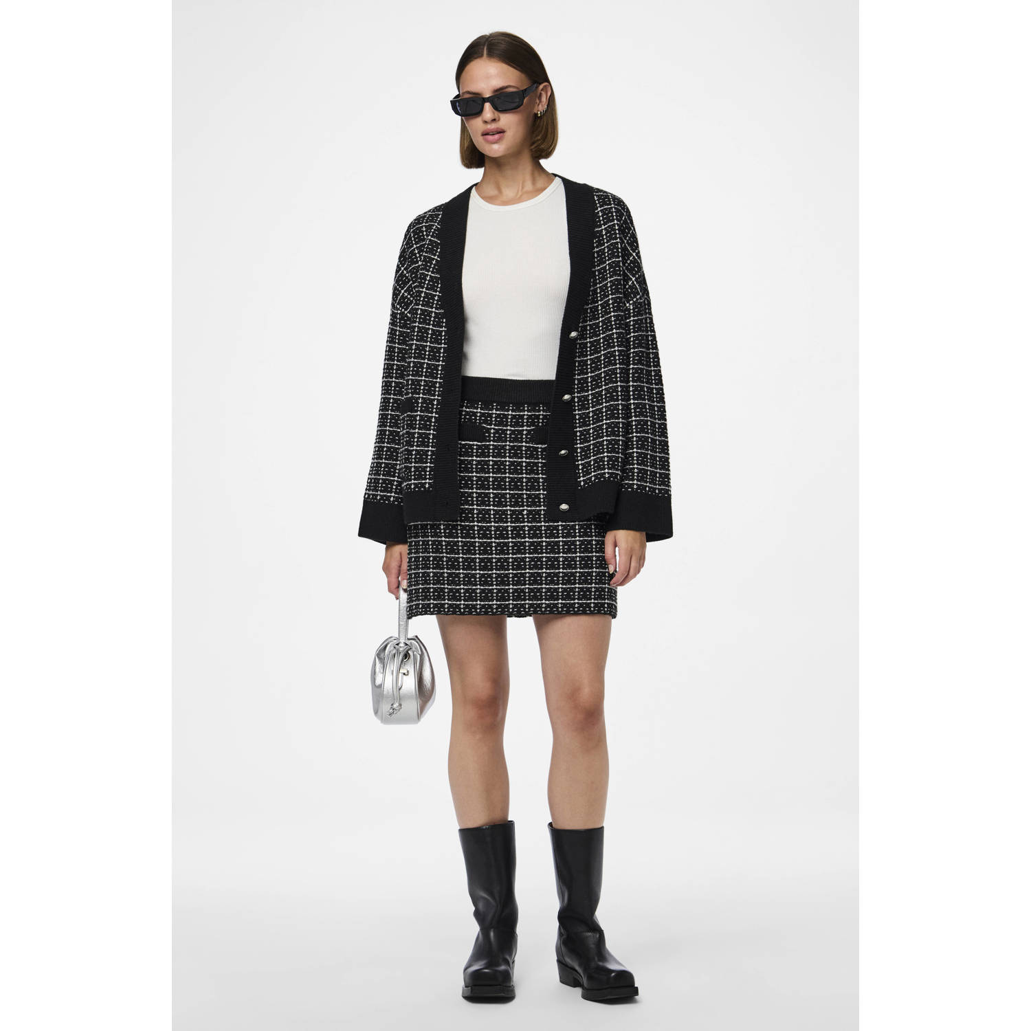 Pieces Regular fit gebreide rok met ruitmotief model 'NILJA'