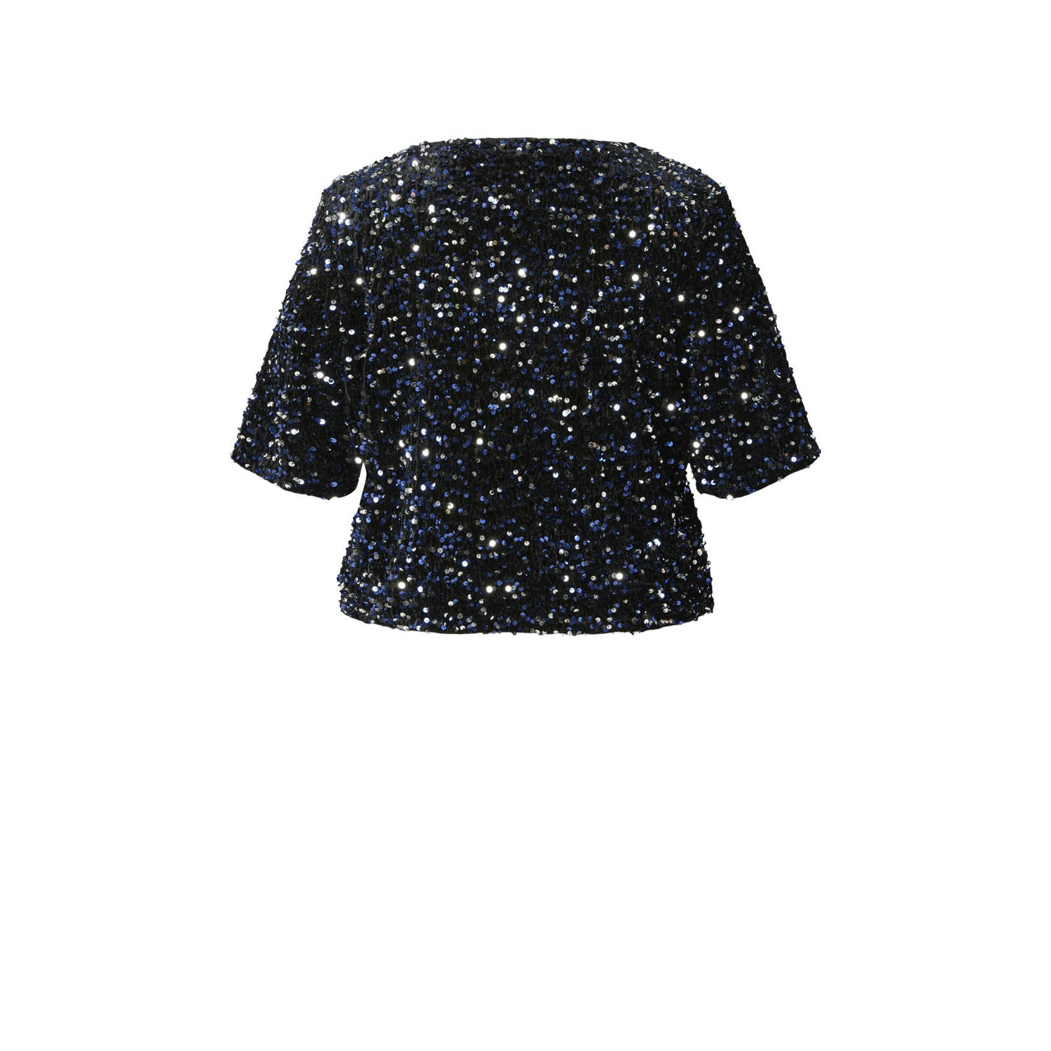 PIECES Curve top met pailletten donkerblauw