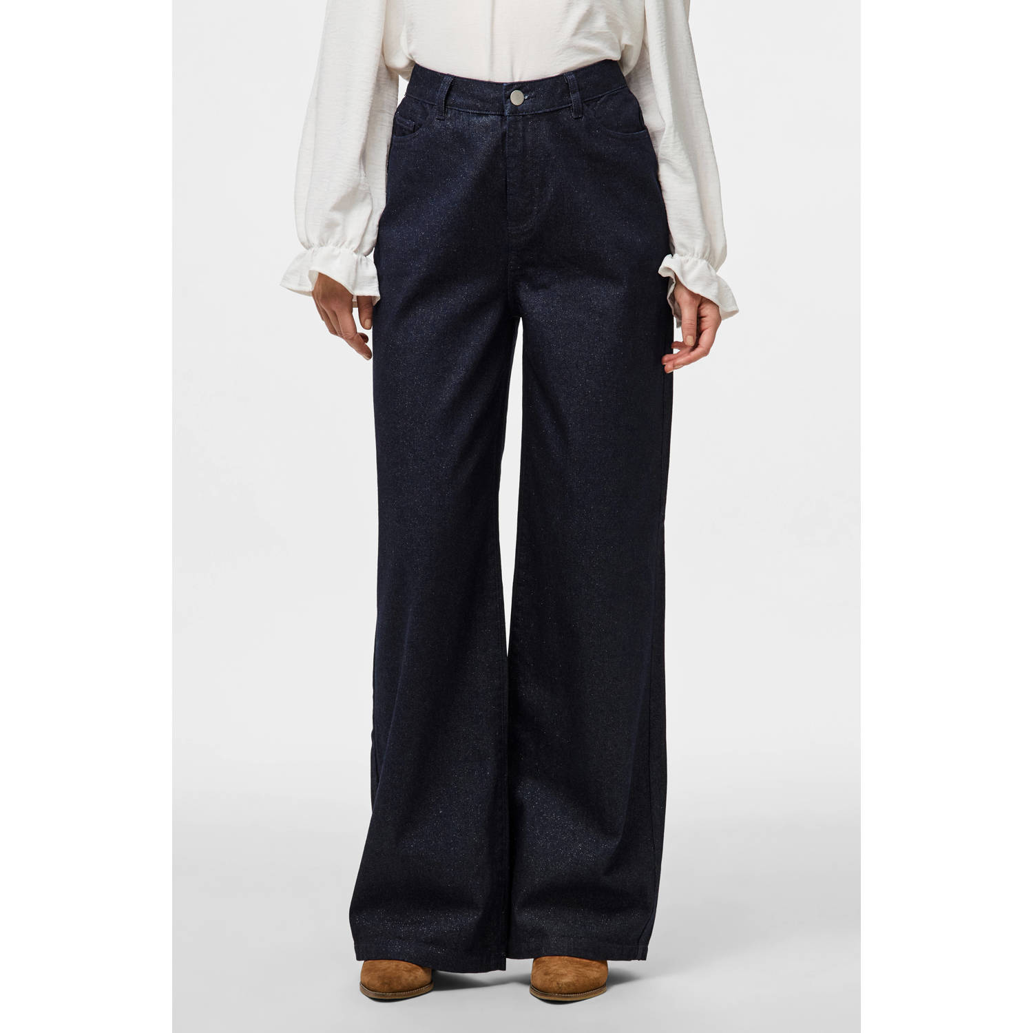 PIECES high waist wide leg jeans PCREVIN dark blue denim