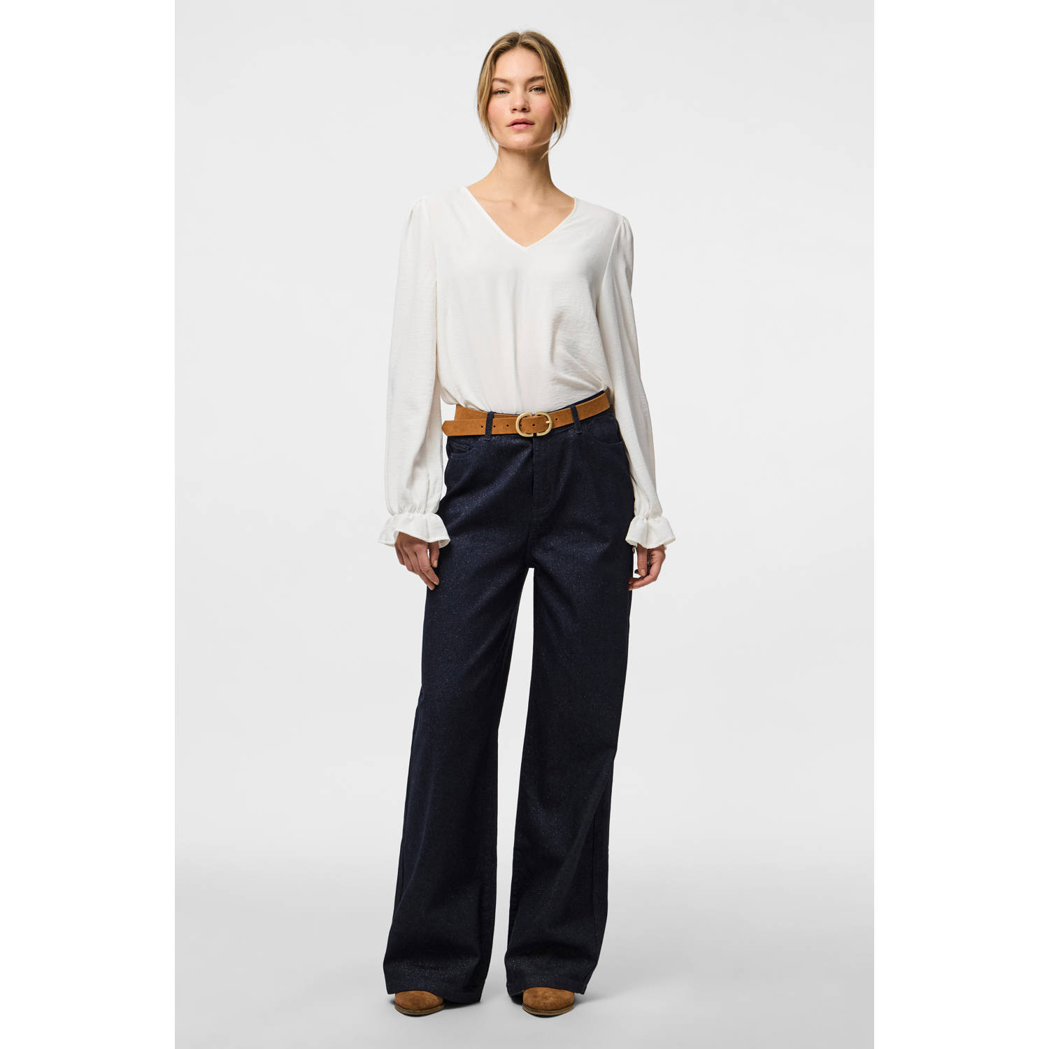 PIECES high waist wide leg jeans PCREVIN dark blue denim