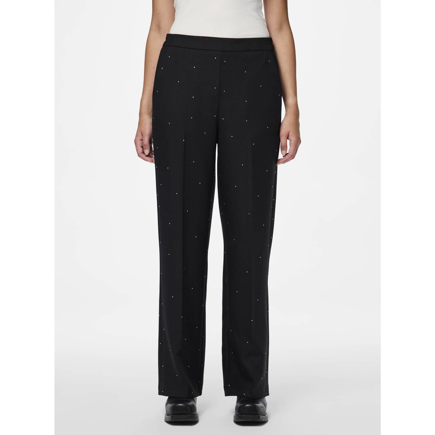 PIECES high waist wide leg broek PCPEVA zwart