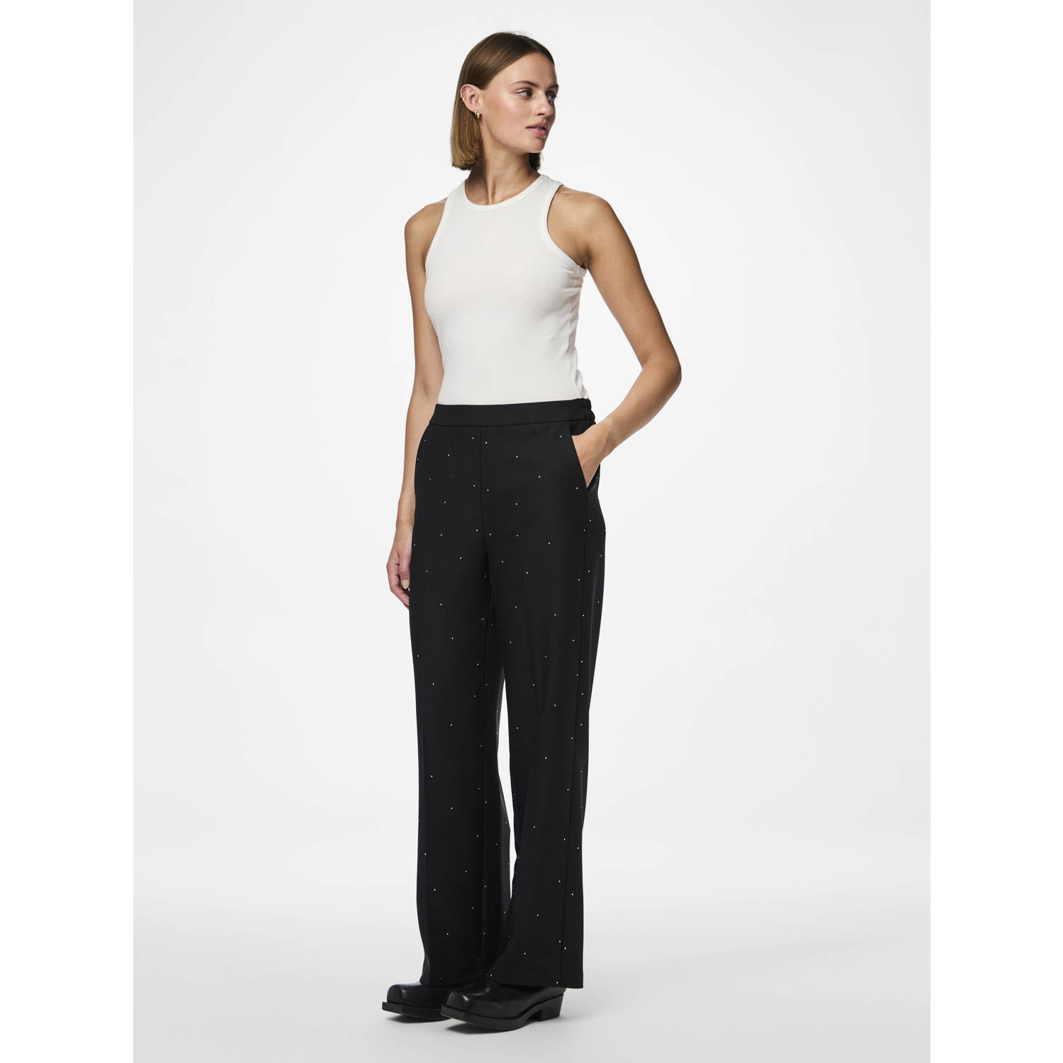 PIECES high waist wide leg broek PCPEVA zwart