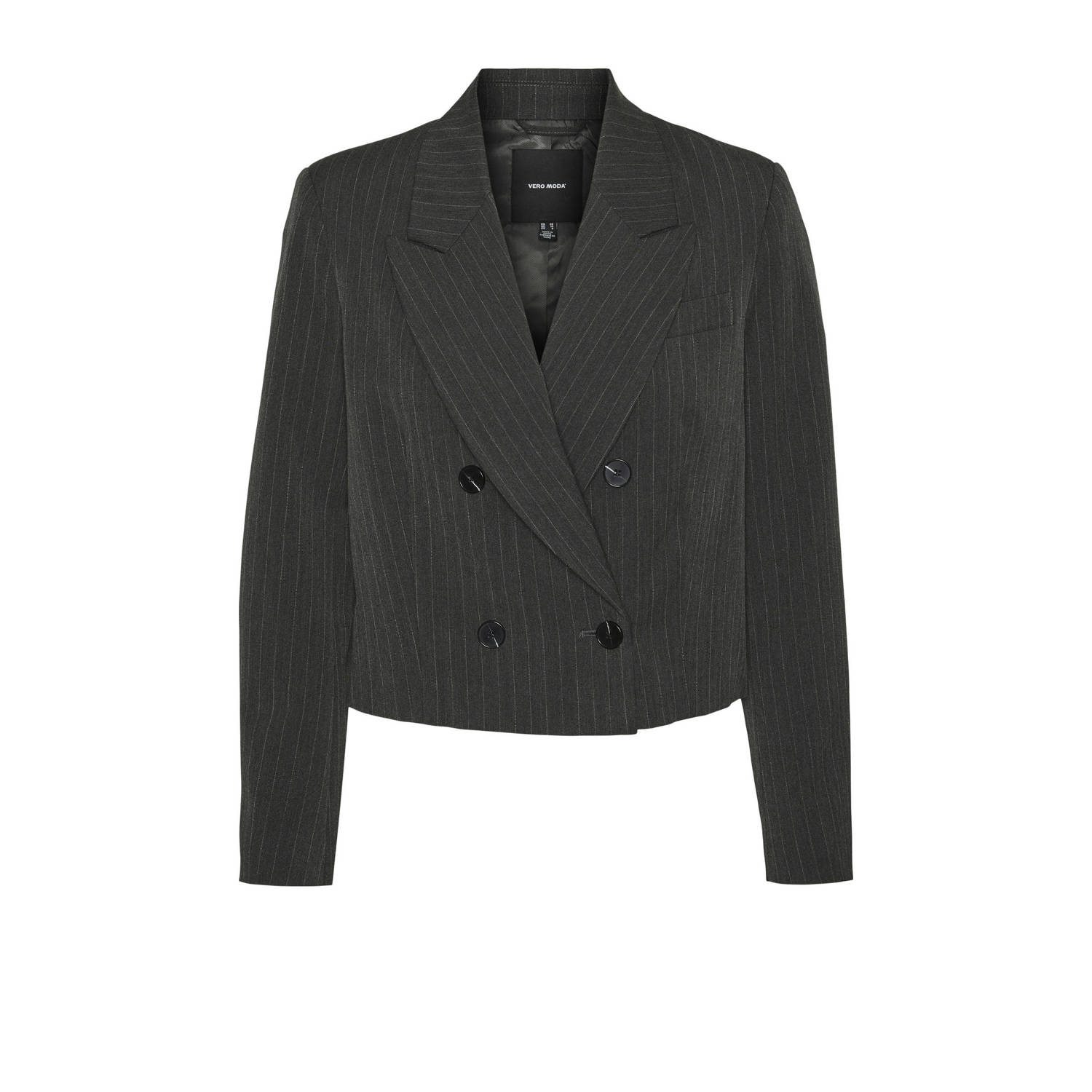 VERO MODA CURVE cropped blazer VMCSILJE met krijtstreep antraciet wit