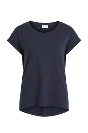 thumbnail: Blauwe dames VILA T-shirt van katoen met effen, korte mouwen en ronde hals