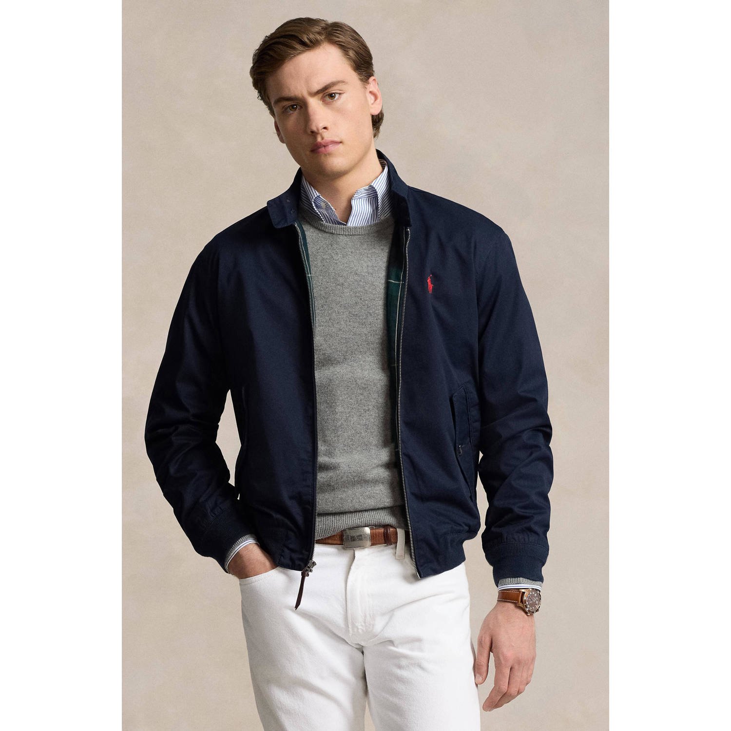 Ralph Lauren Blauwe Harrington jack met icoonlogo Blue Heren