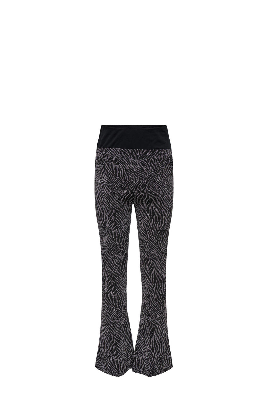 Zwart en zilverkleurige dames ONLY MATERNITY zwangerschaps flared broek van polyester met high waist, elastische tailleband en effen