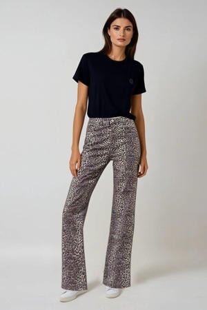 high waist straight leg jeans met dierenprint bruin/zwart