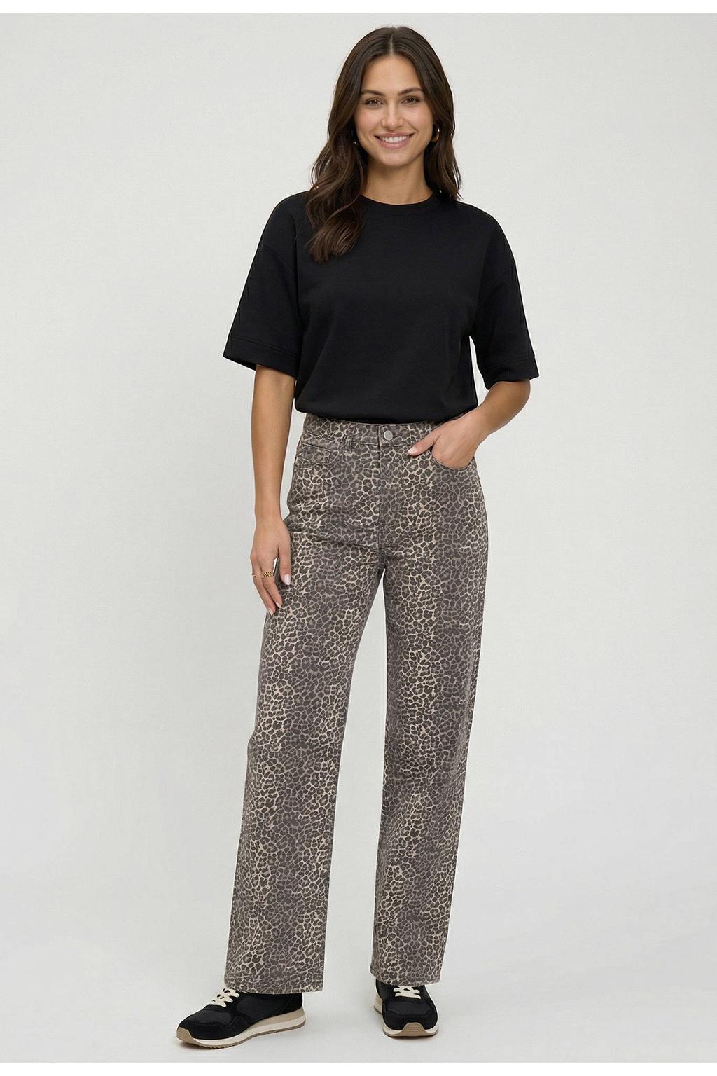 Cars high waist straight leg jeans met dierenprint bruin/zwart