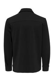 thumbnail: Zwarte heren ONLY & SONS regular overshirt van polyester met effen, lange mouwen, klassieke kraag en knoopsluiting
