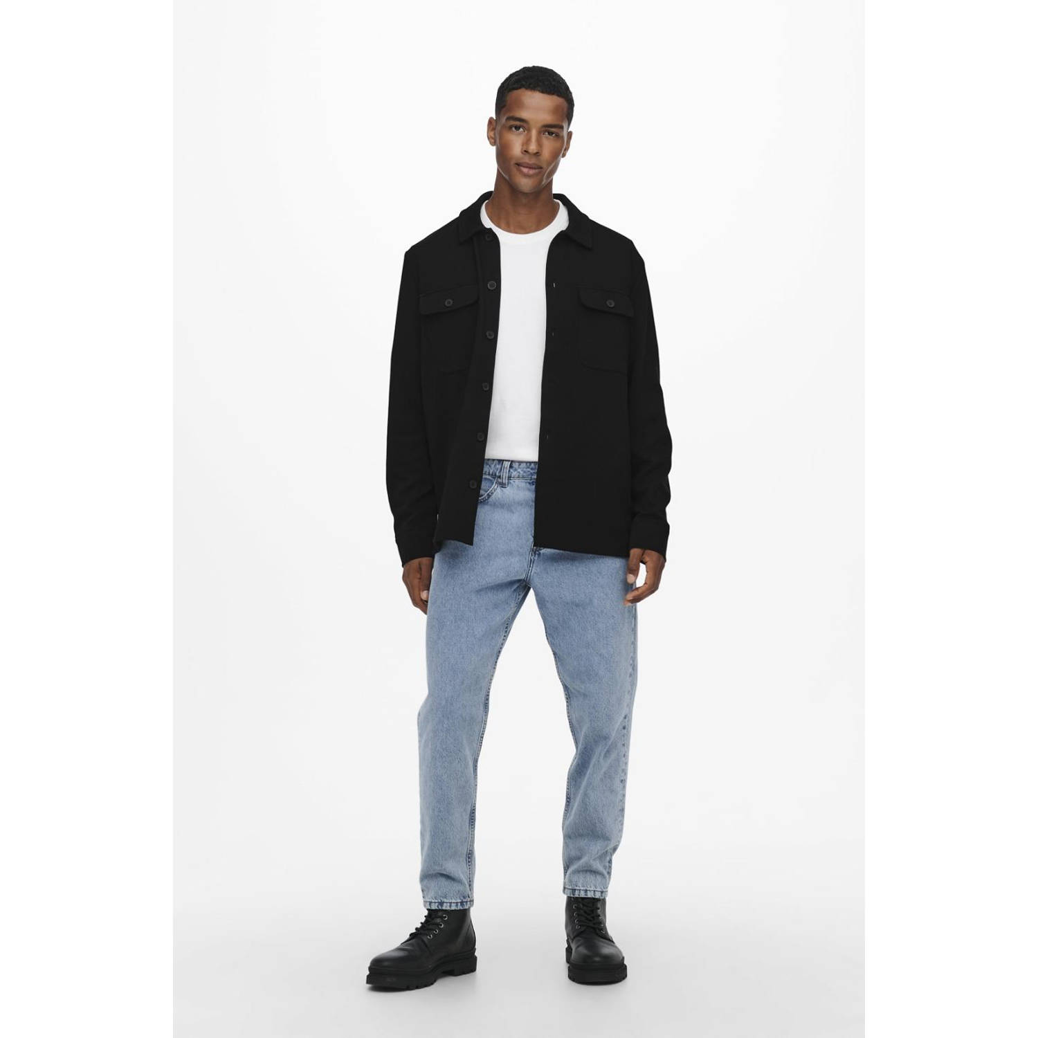ONLY & SONS regular fit overshirt zwart