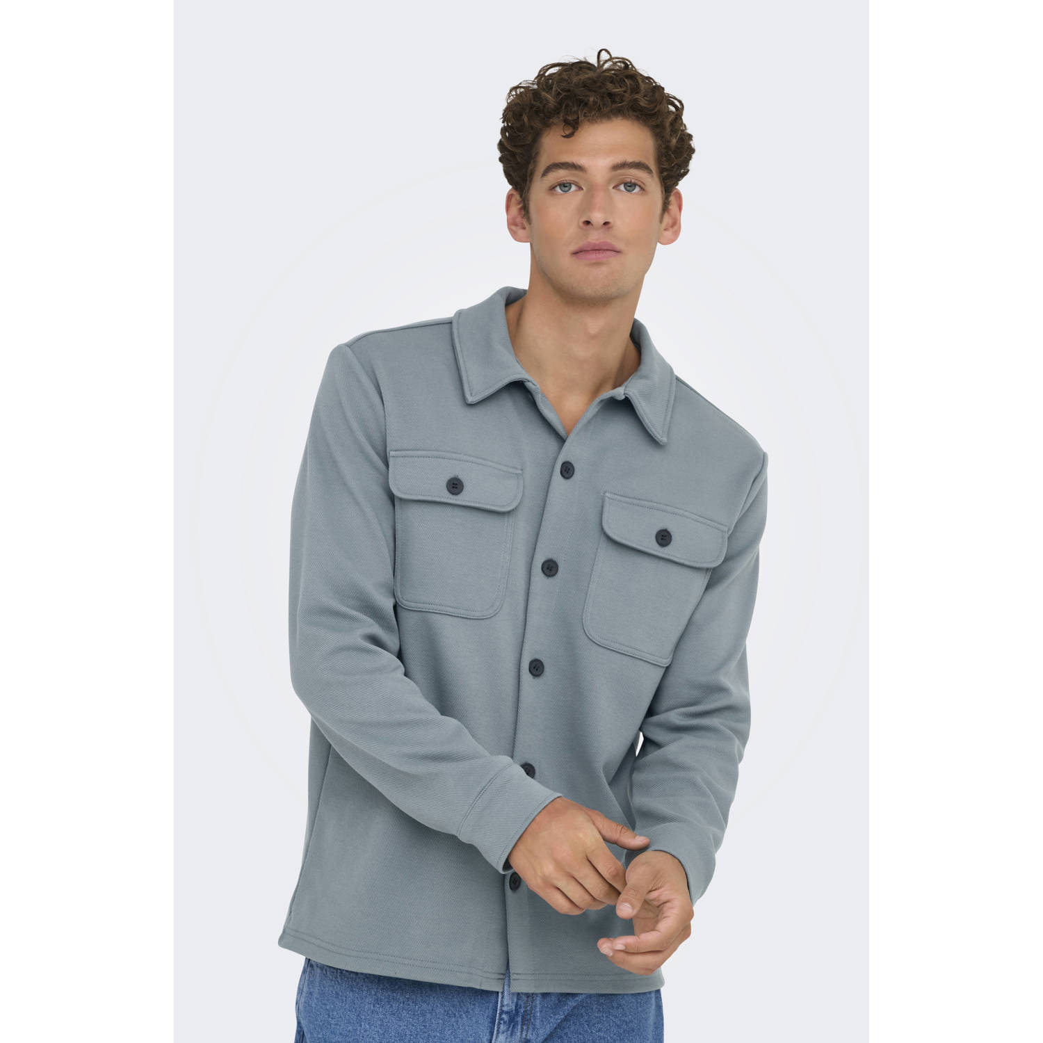 ONLY & SONS regular fit overshirt grijsblauw