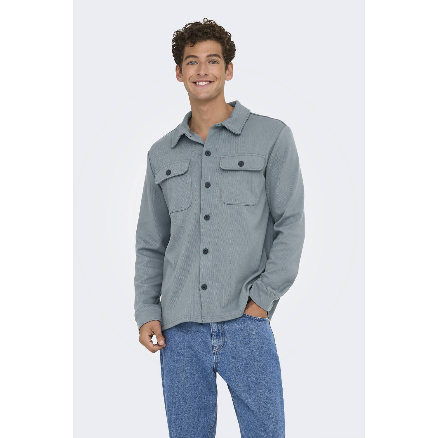ONLY & SONS regular fit overshirt grijsblauw