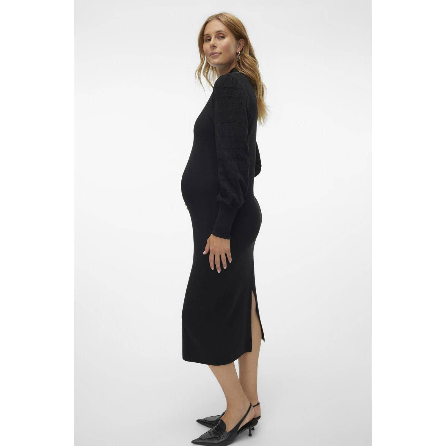 VERO MODA MATERNITY fijn gebreide zwangerschapsjurk VMMLIMONE zwart