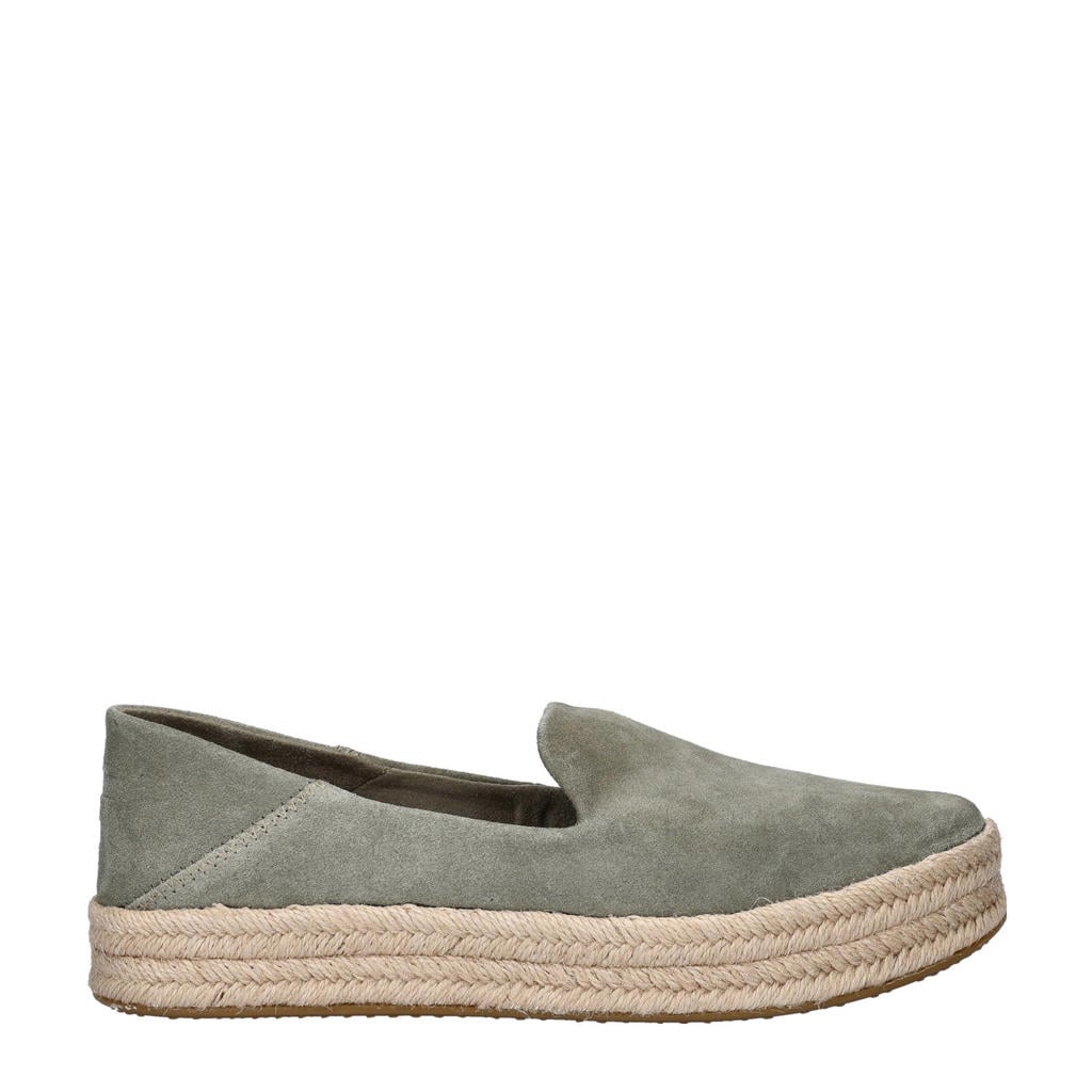 Kakikleurige dames Toms Carolina suède espadrilles met plateauzool en effen