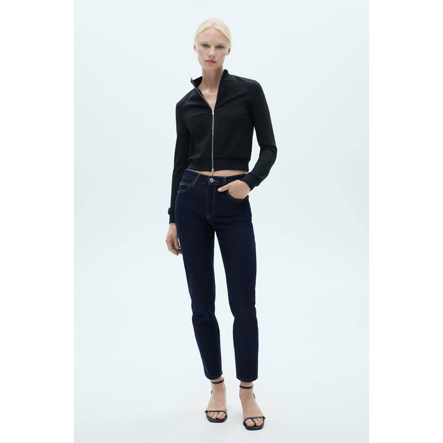 Mango high waist mom jeans dark blue denim