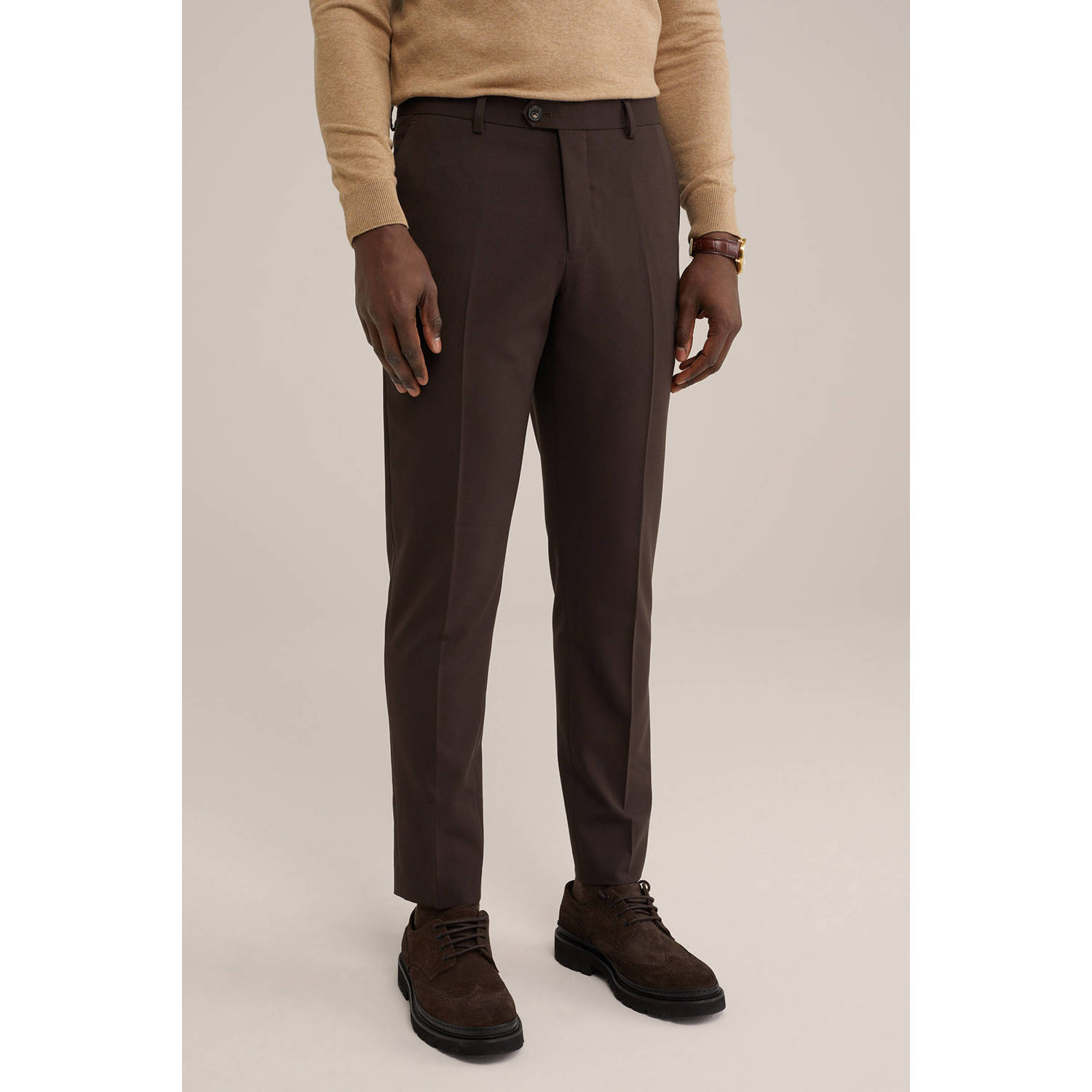 WE Fashion slim pantalon donkerbruin