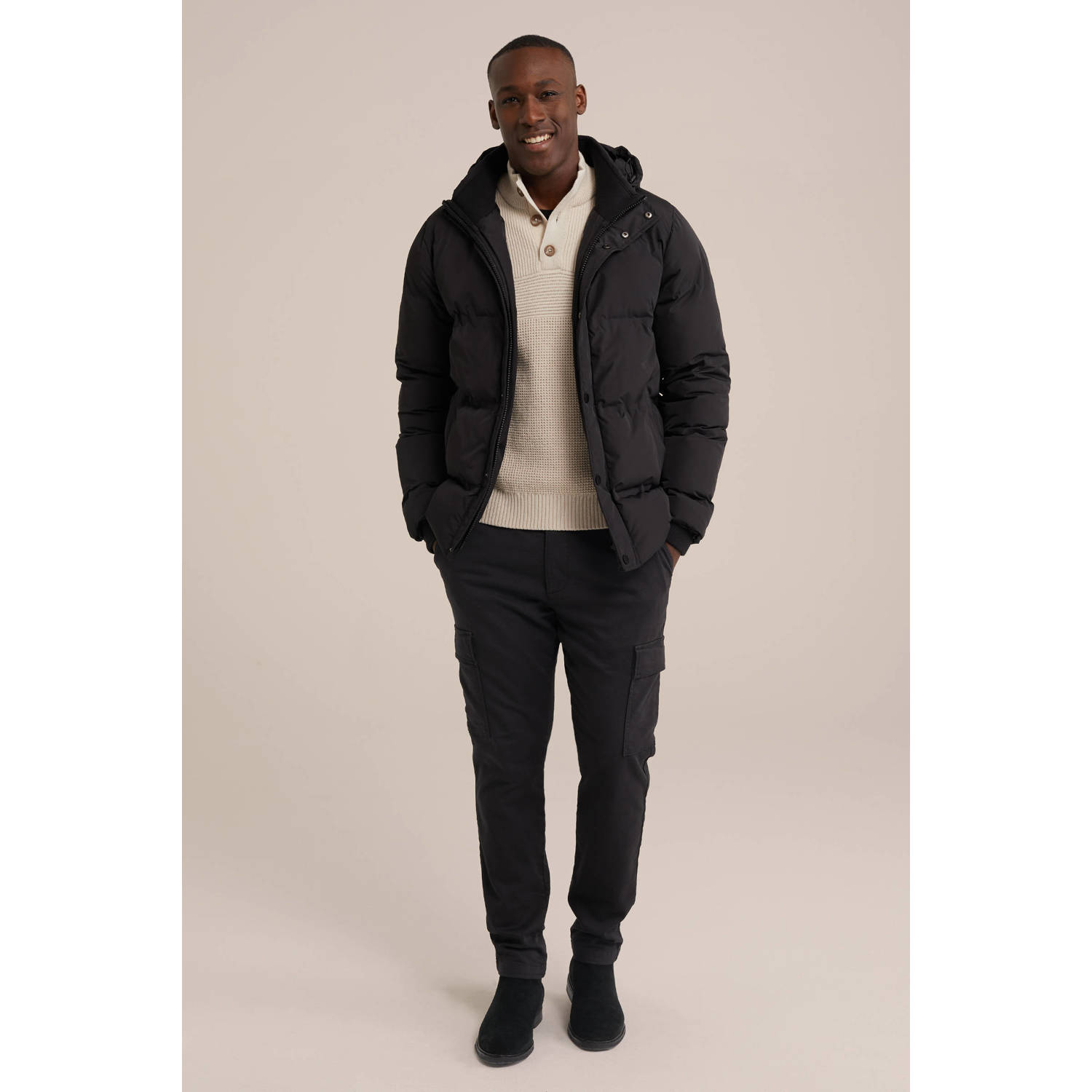 WE Fashion gewatteerde winterjas zwart