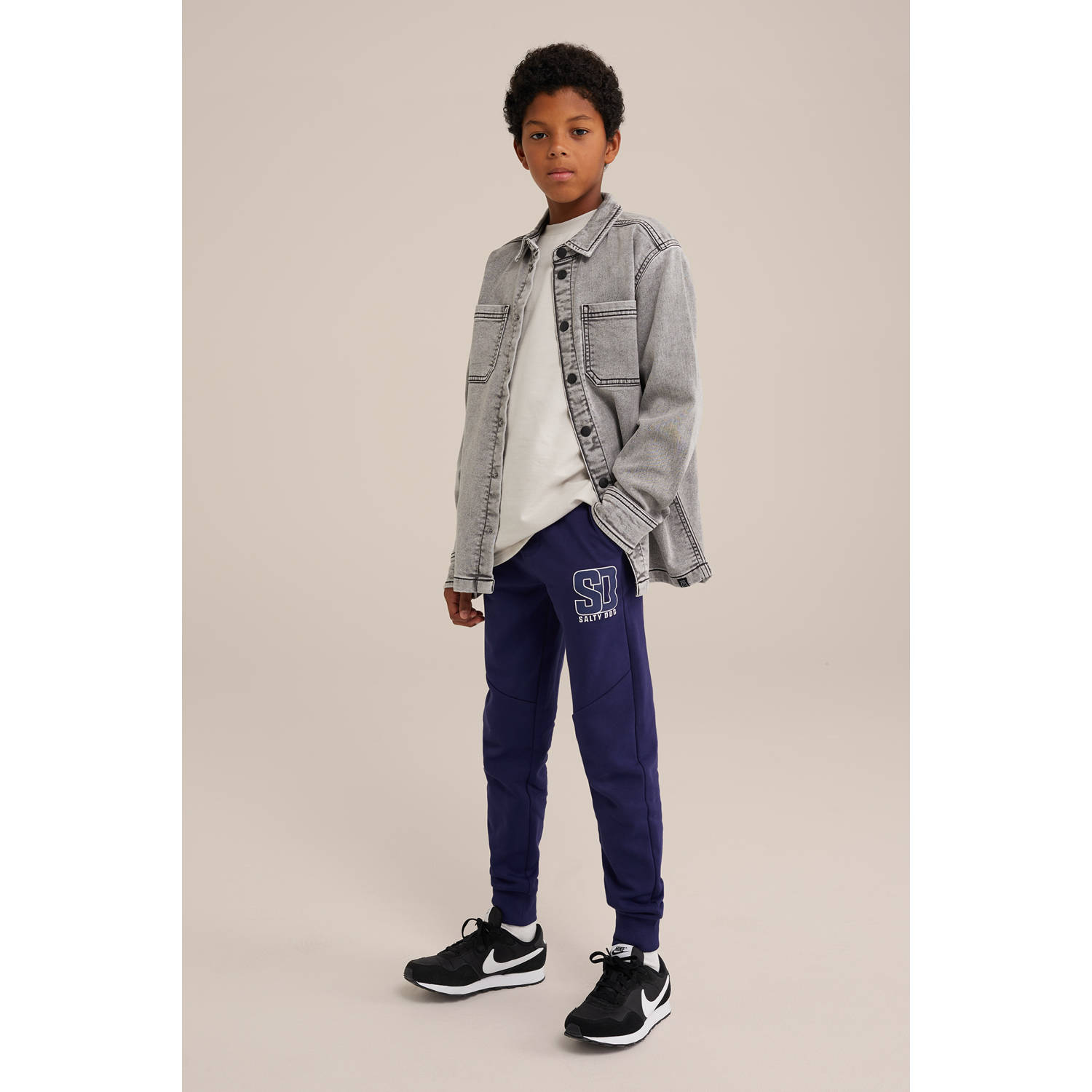 Salty Dog WE Fashion Blue Ridge slim fit joggingbroek met printopdruk donkerblauw