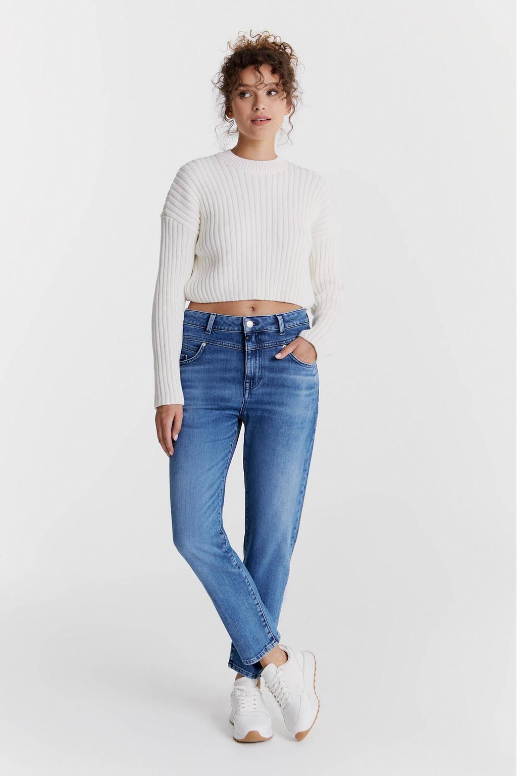Medium blue denim dames Cup of Joe Denim mom jeans Victoria met regular waist, rits- en knoopsluiting en effen
