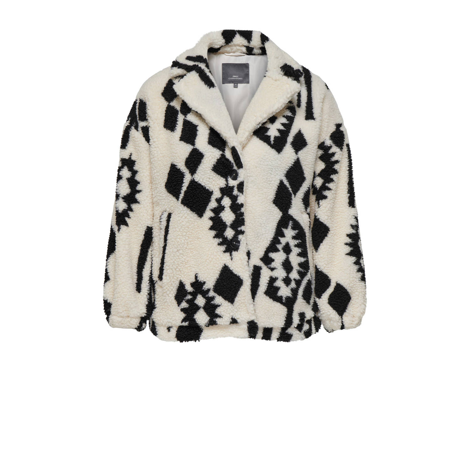 ONLY CARMAKOMA teddy jas CARPOP met all over print ecru zwart