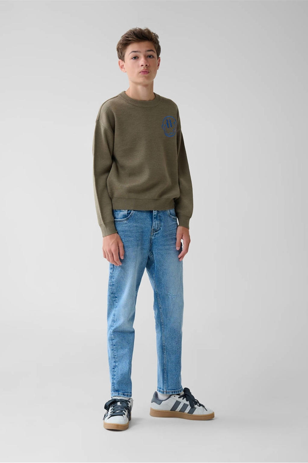 Blauwe jongens Shoeby loose fit jeans van katoen met tapered fit, regular waist en effen