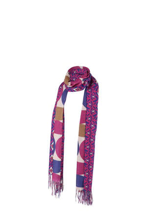 sjaal met all-over print roze/paars
