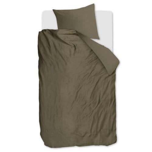 Studio LIVIT lyocell satijn dekbedovertrek 1-persoons olijfgroen (140x220 cm) afbeelding