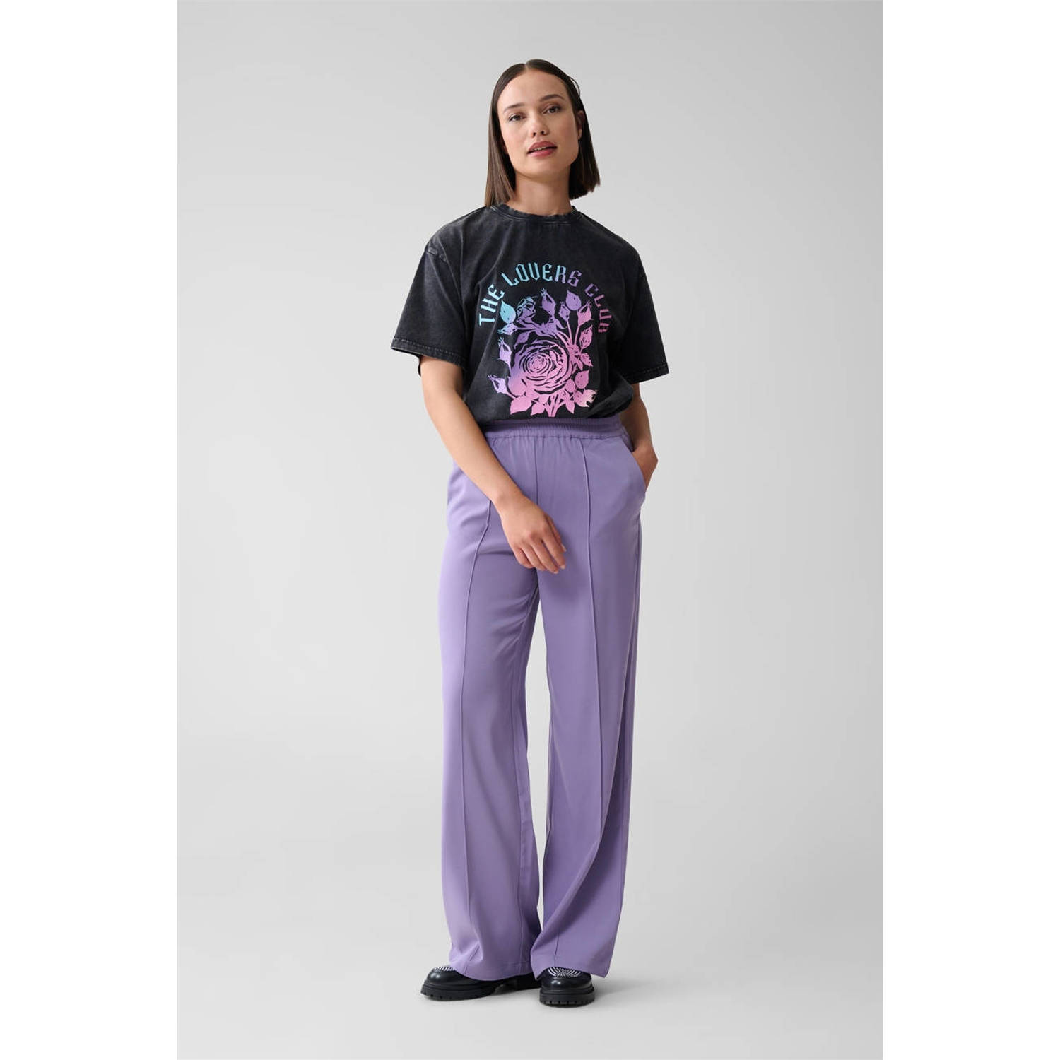 Shoeby high waist straight fit broek paars