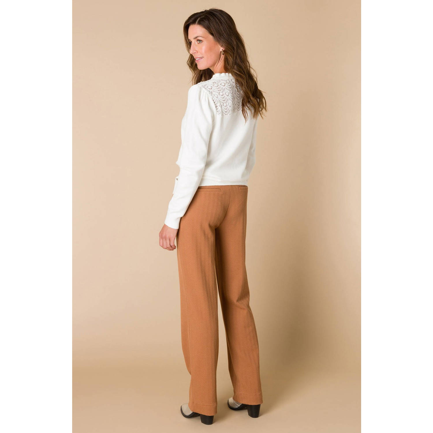 Ivy Beau ribgebreide top ecru