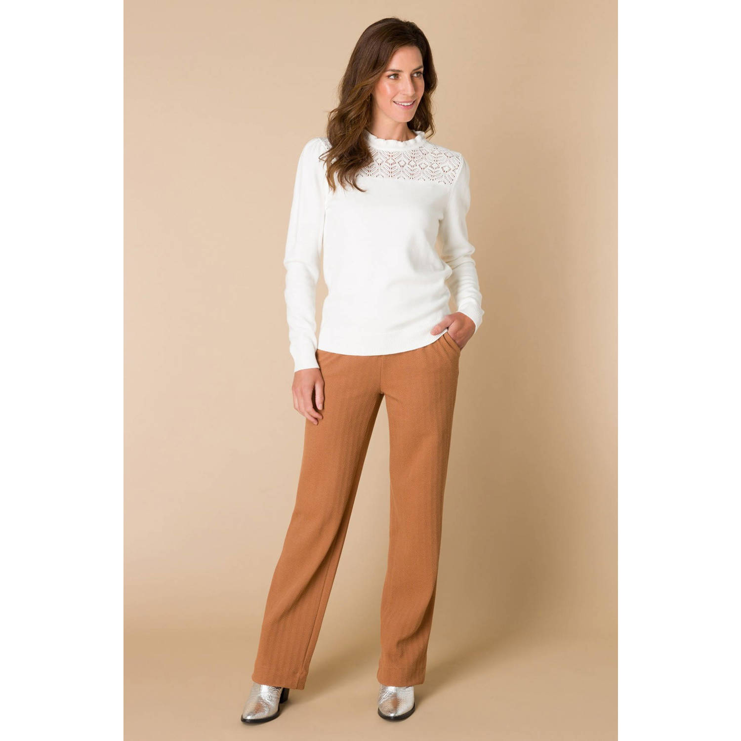 Ivy Beau ribgebreide top ecru