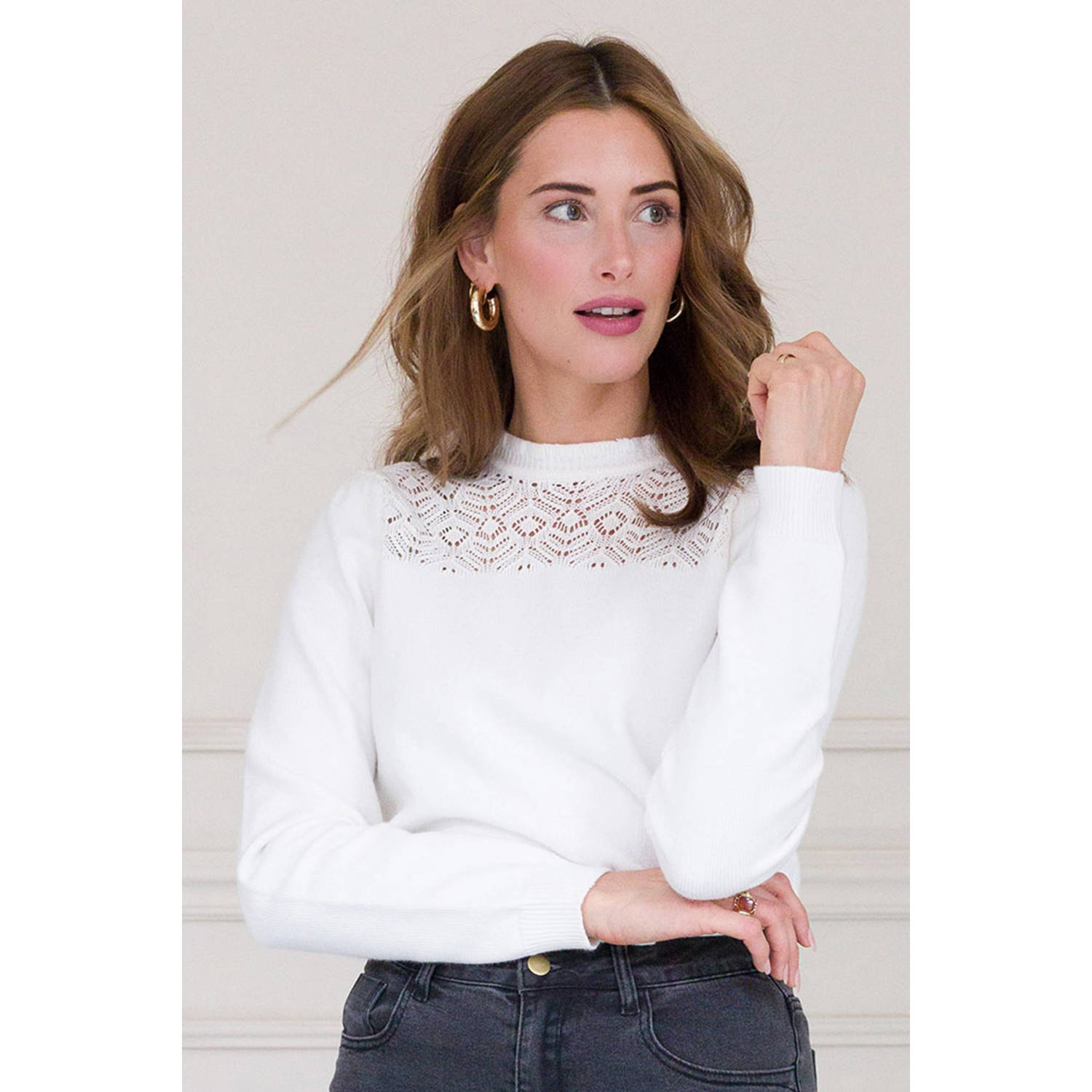 Ivy Beau ribgebreide top ecru