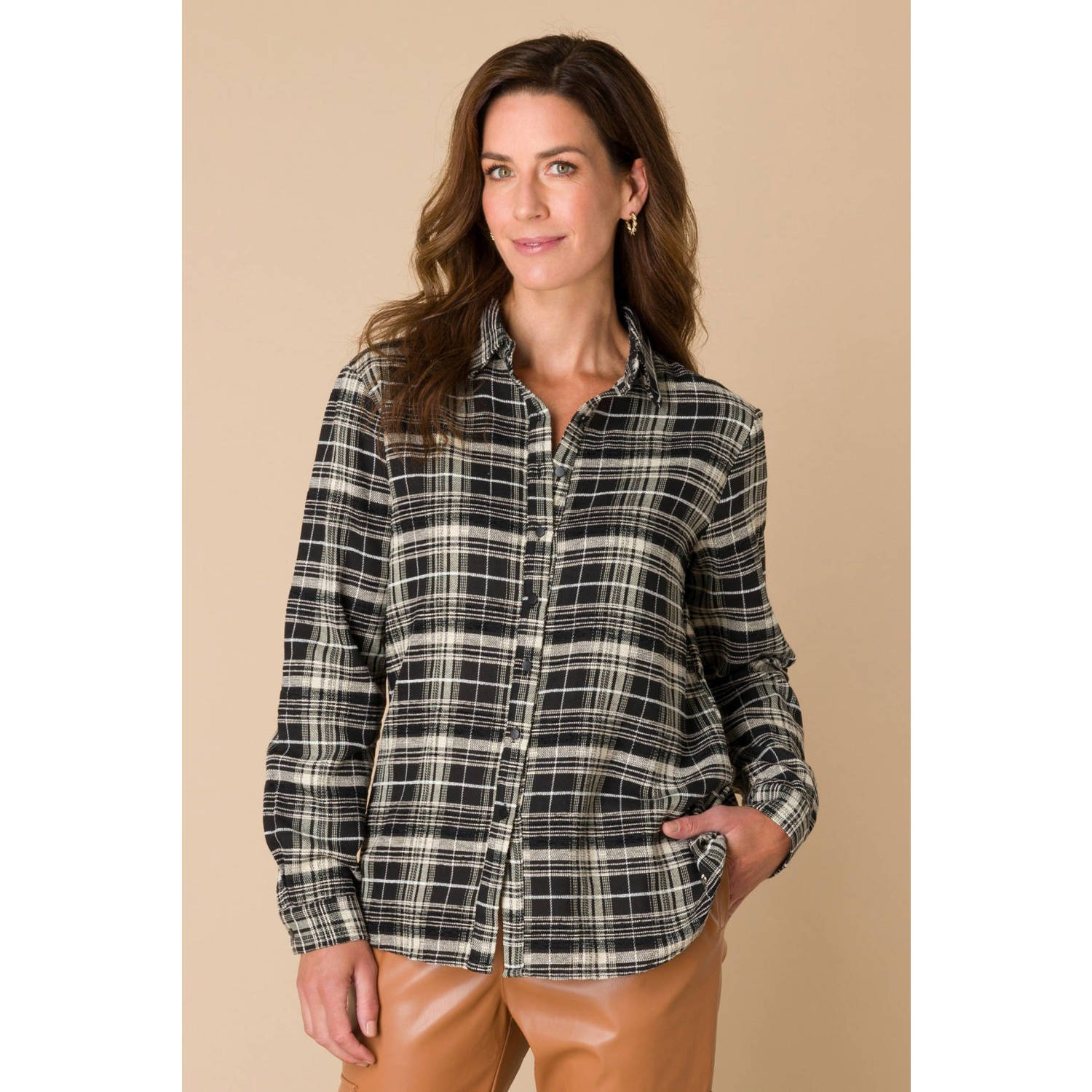 Ivy Beau geruite blouse zwart ecru