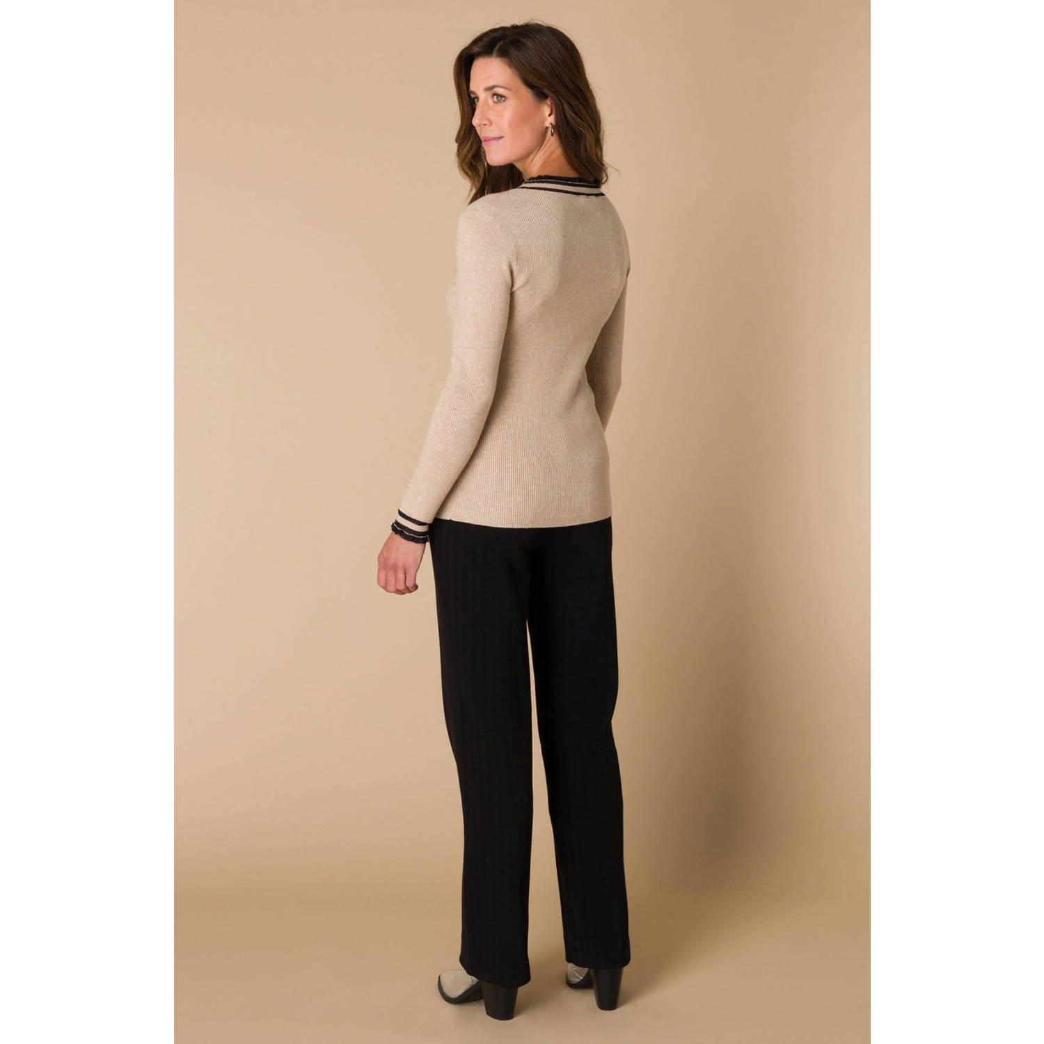 Ivy Beau ribgebreide top beige zwart