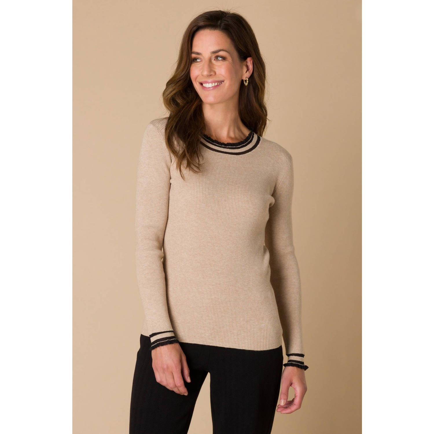 Ivy Beau ribgebreide top beige zwart