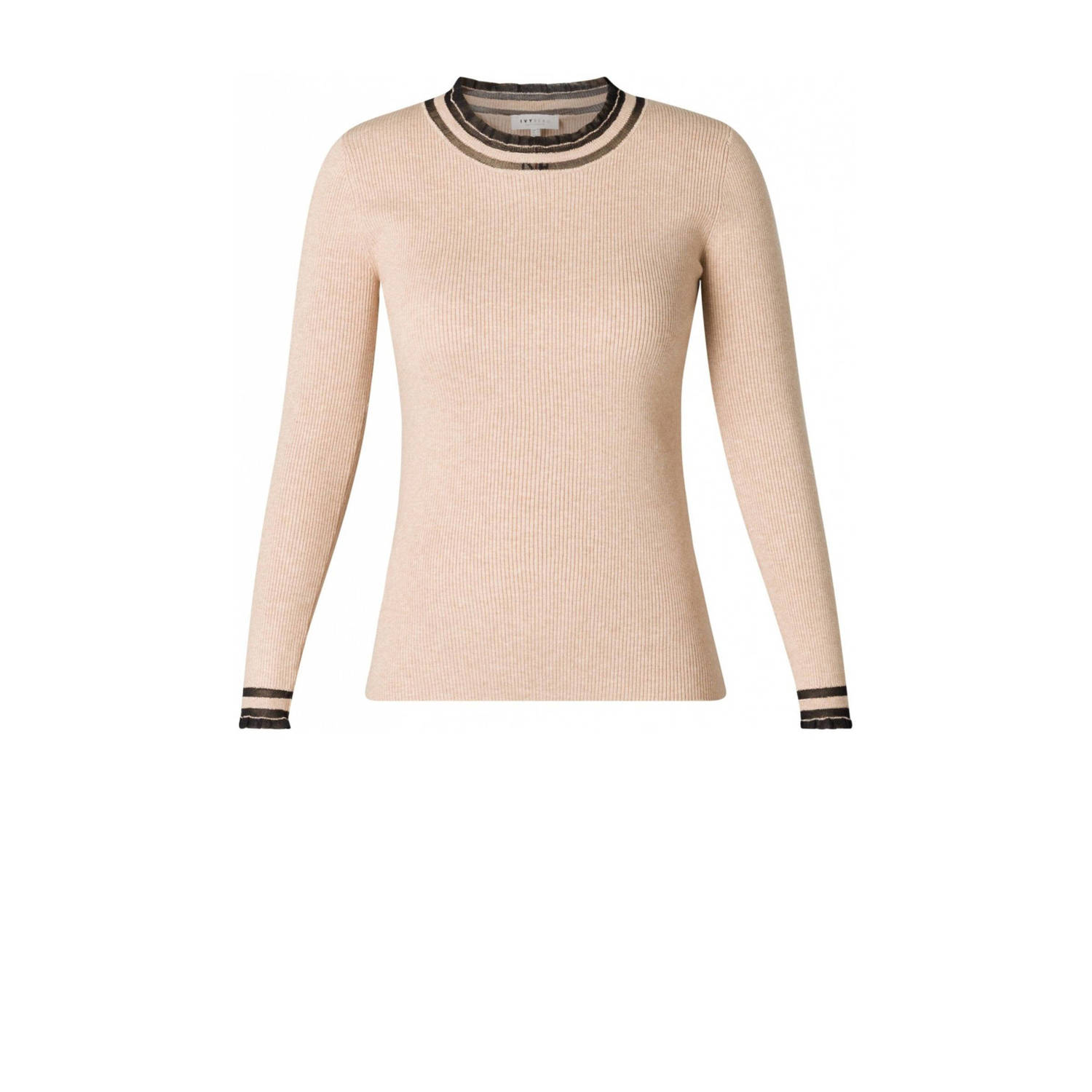 Ivy Beau ribgebreide top beige zwart
