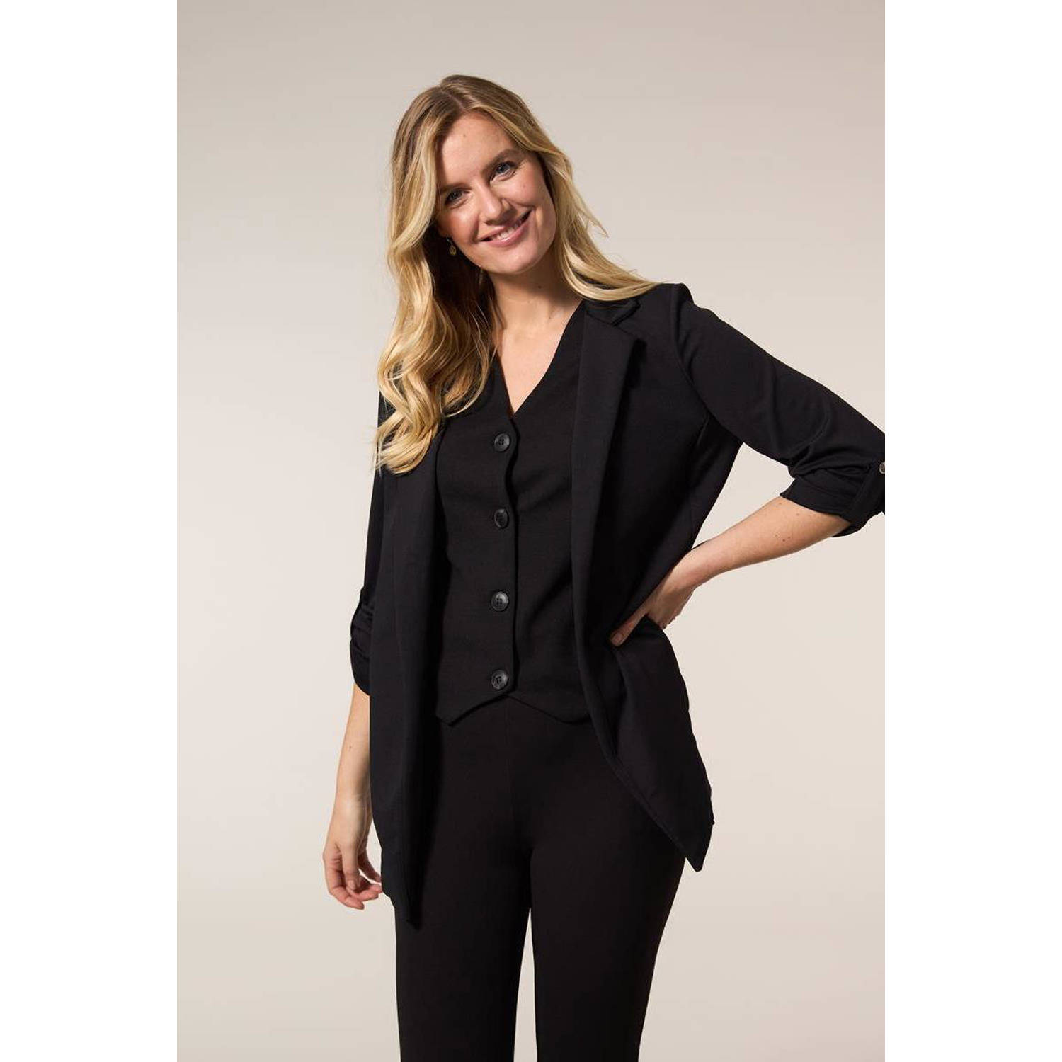 Miss Etam rechtvallende blazer Marly zwart