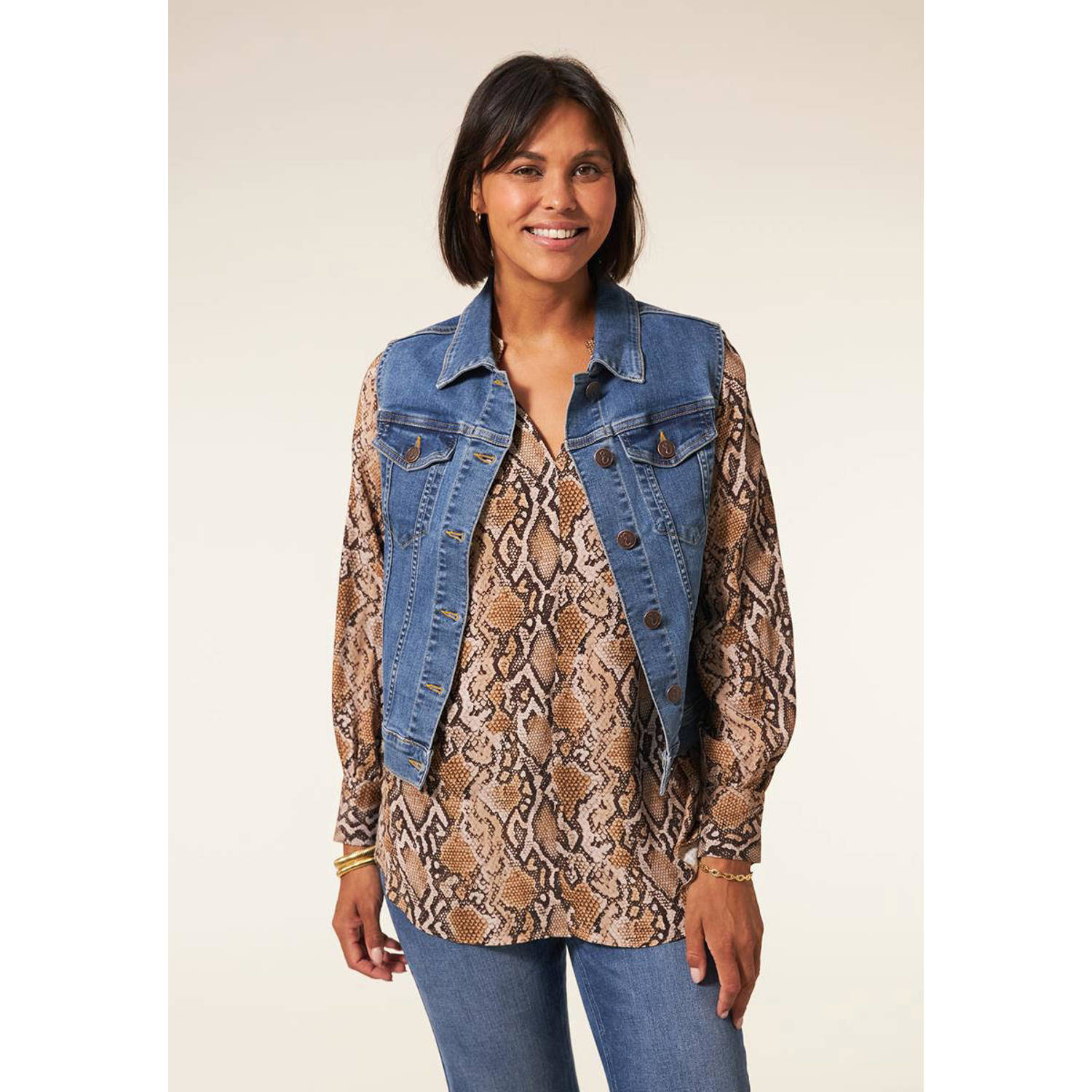 Miss Etam spijkergilet Florence medium blue denim