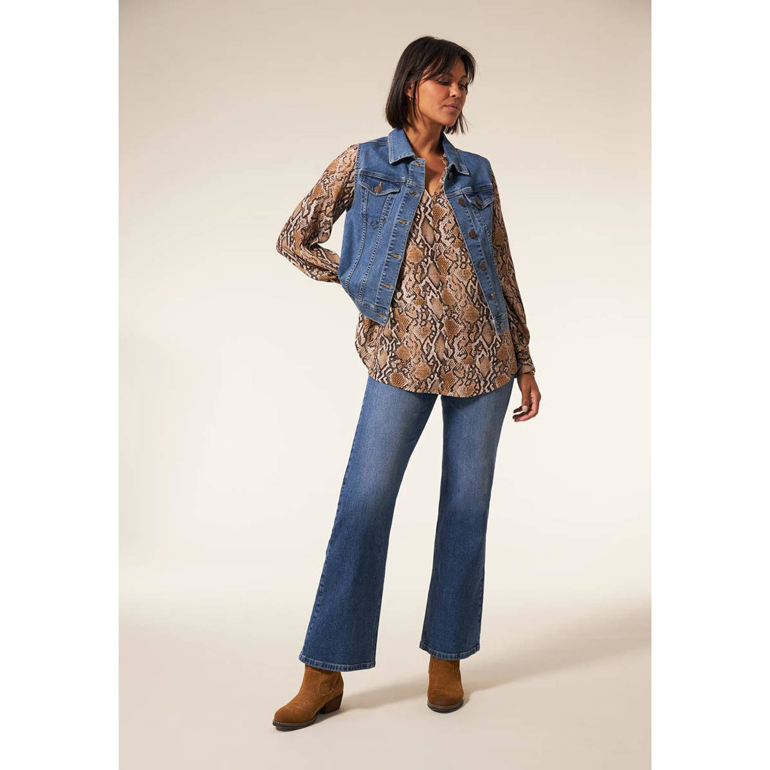 Miss Etam spijkergilet Florence medium blue denim