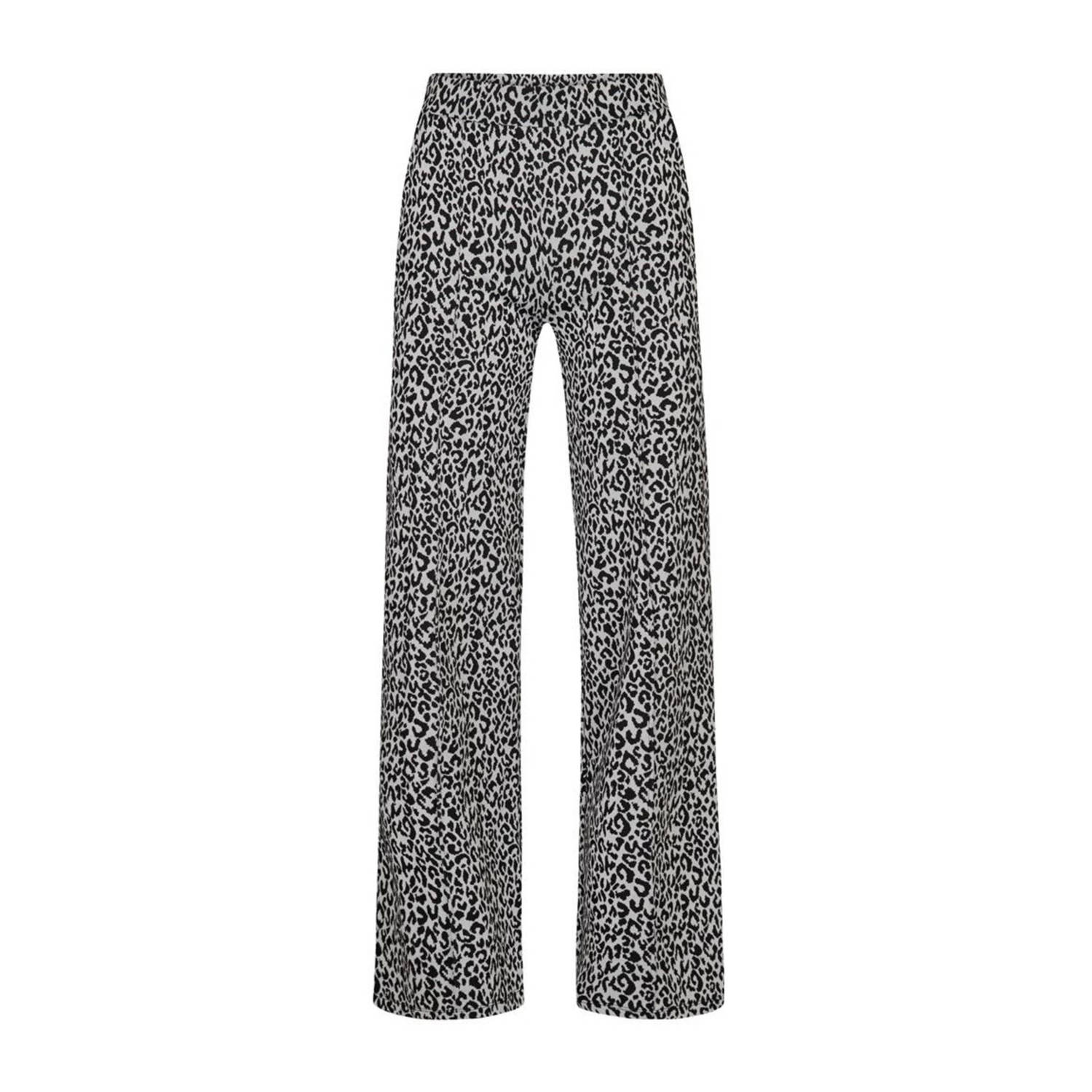 Miss Etam wide leg broek Mia met panterprint zwart ecru