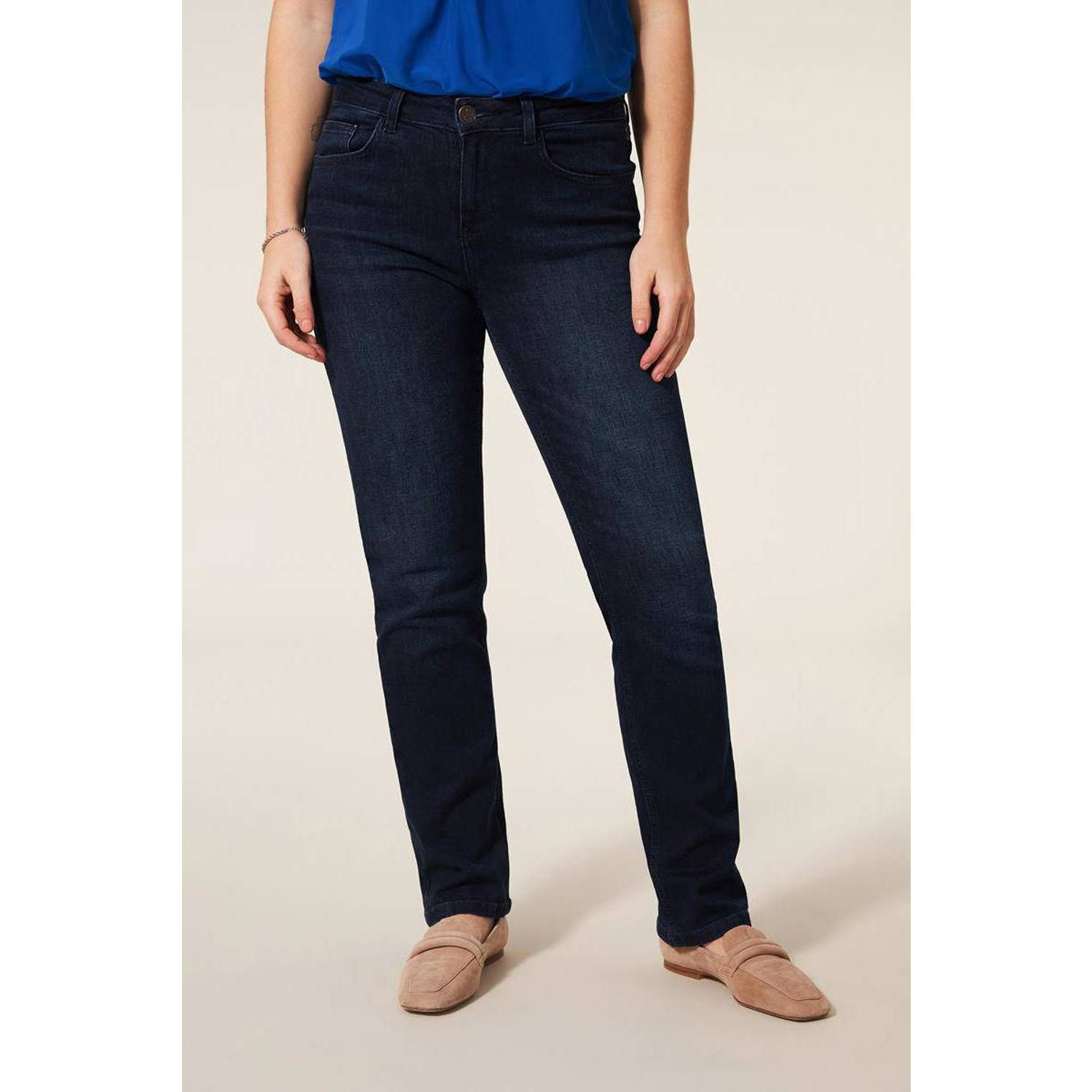 Miss Etam regular waist straight leg jeans dark blue denim