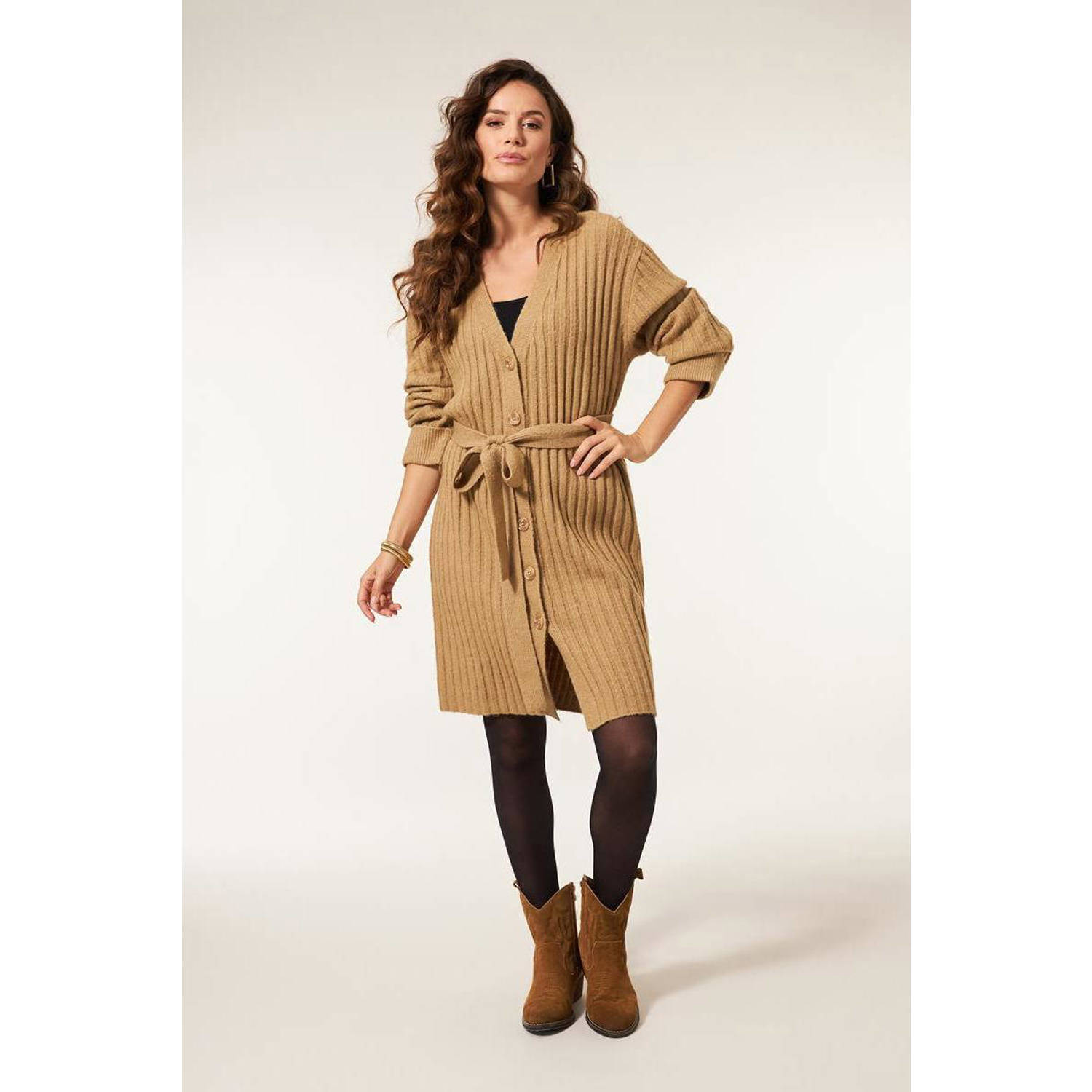 Miss Etam rib gebreid vest Kayla zand
