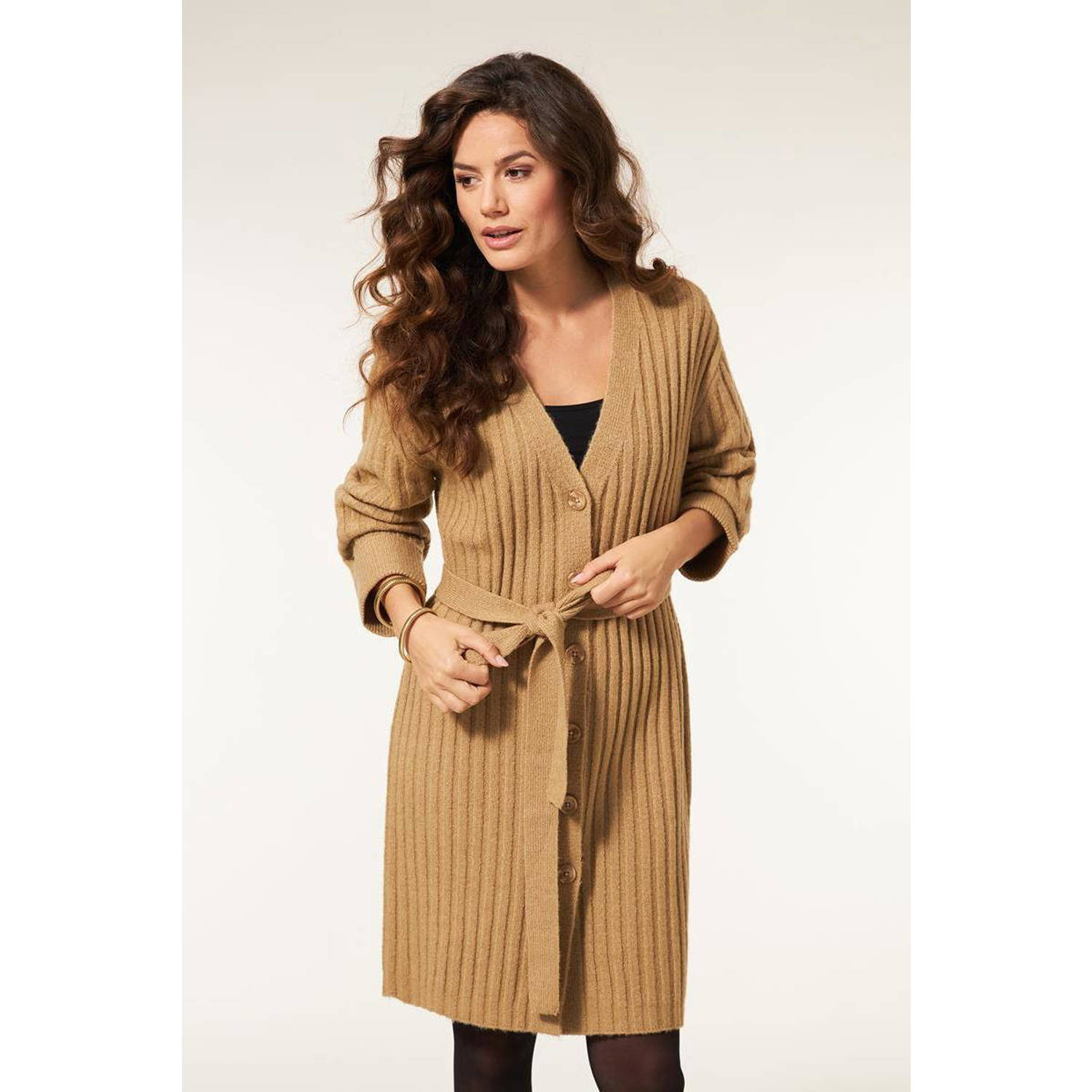 Miss Etam rib gebreid vest Kayla zand