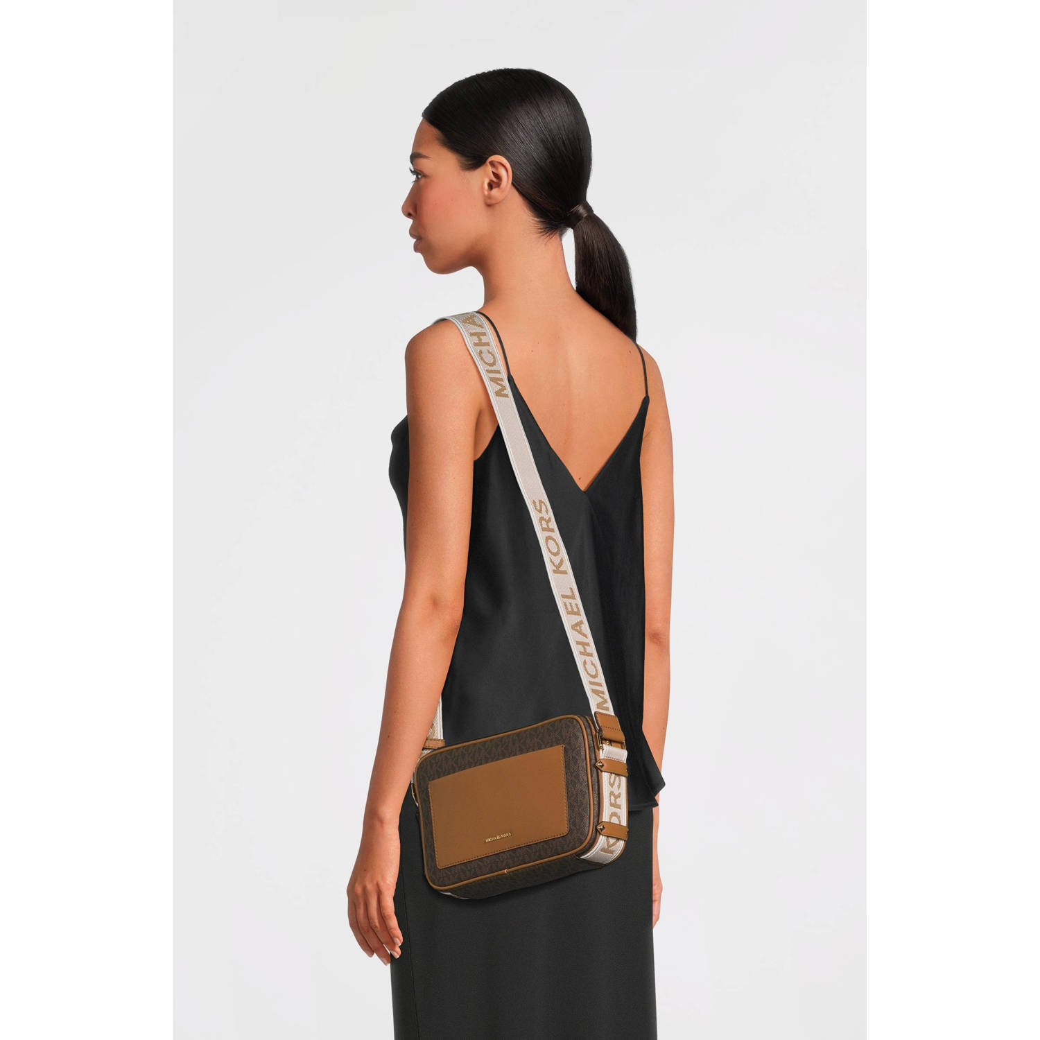 Michael Kors crossbody tas Maeve met logoprint donkerbruin cognac
