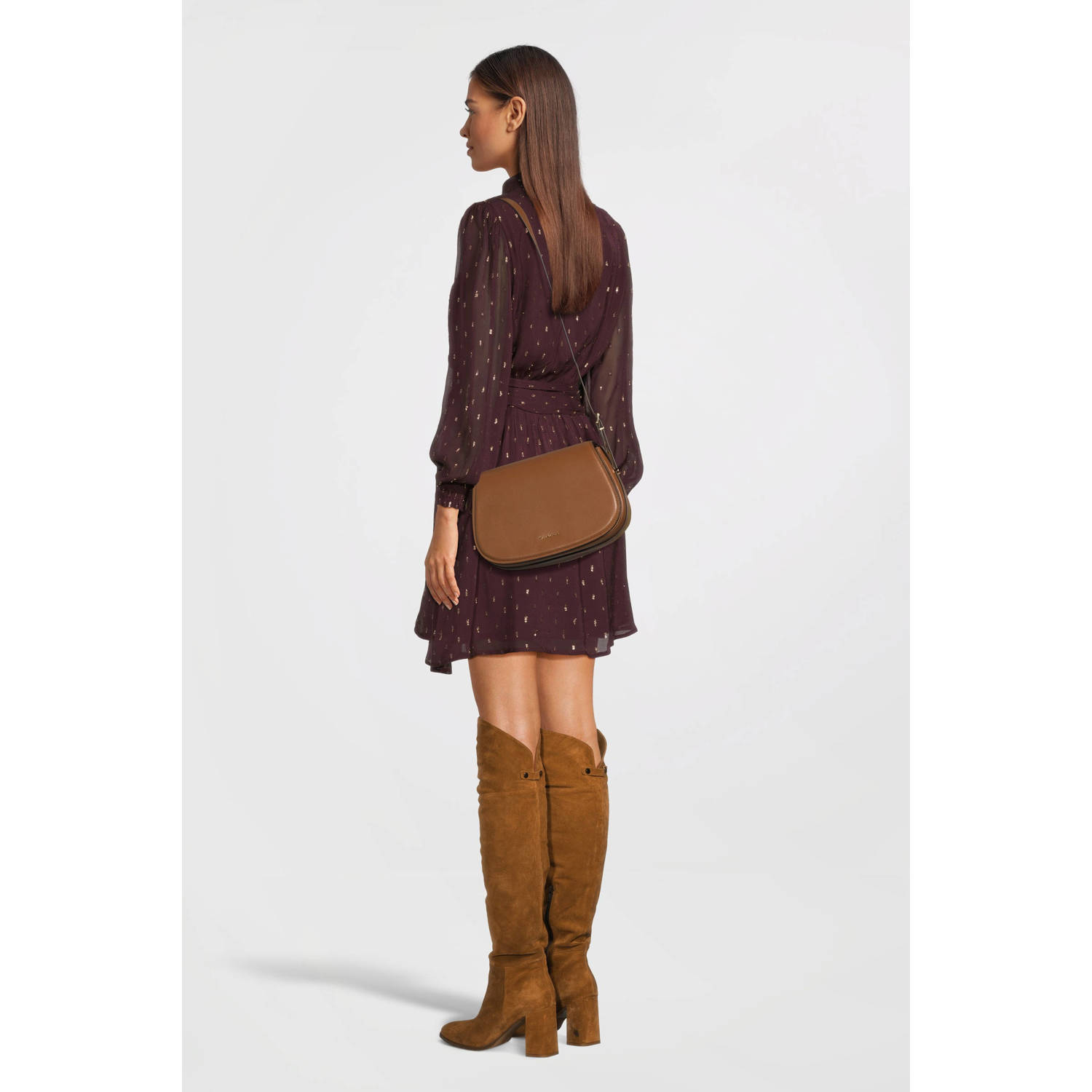 Michael Kors leren crossbody tas Lydia cognac
