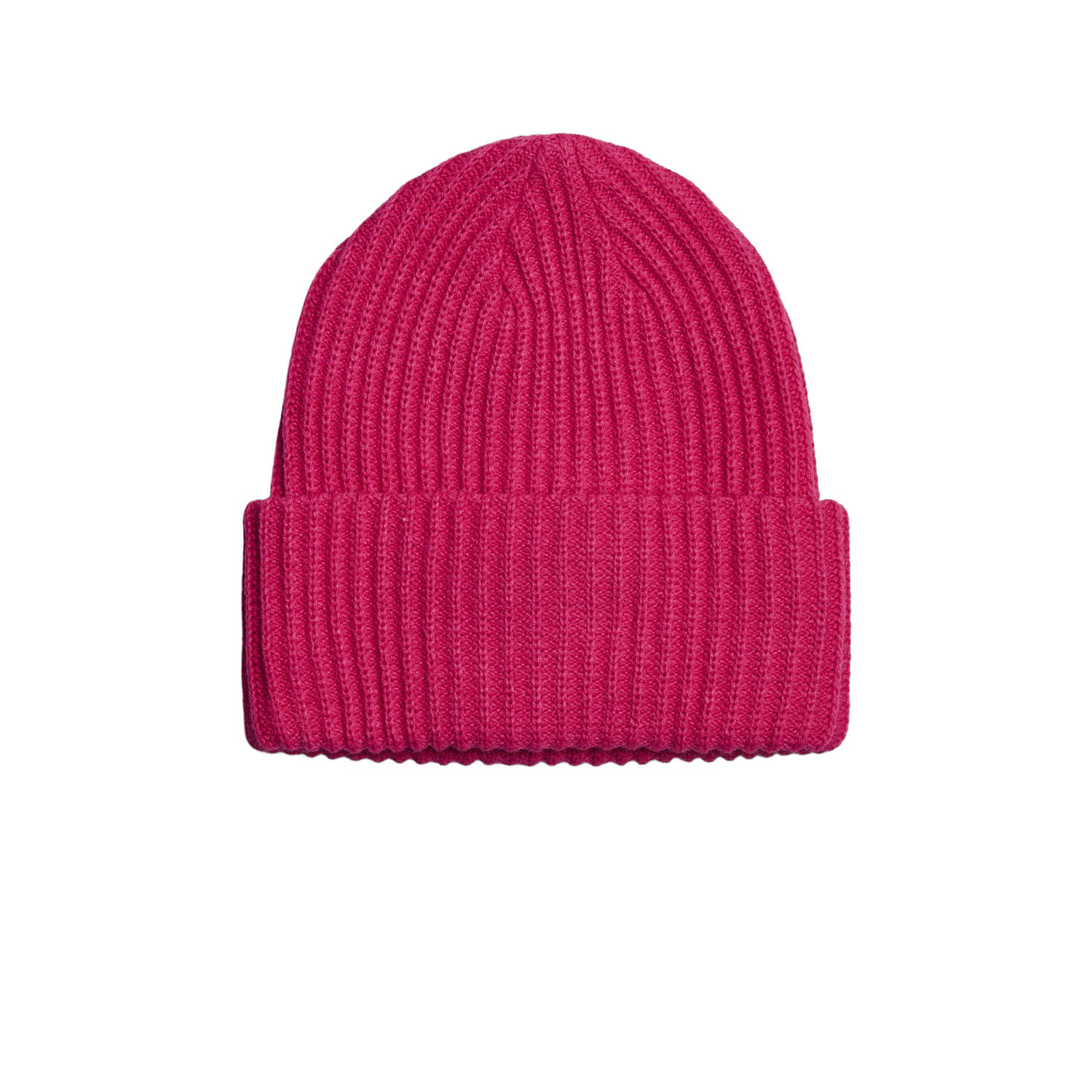 Pieces Beanie van ribtricot met omslag model 'HEXO'