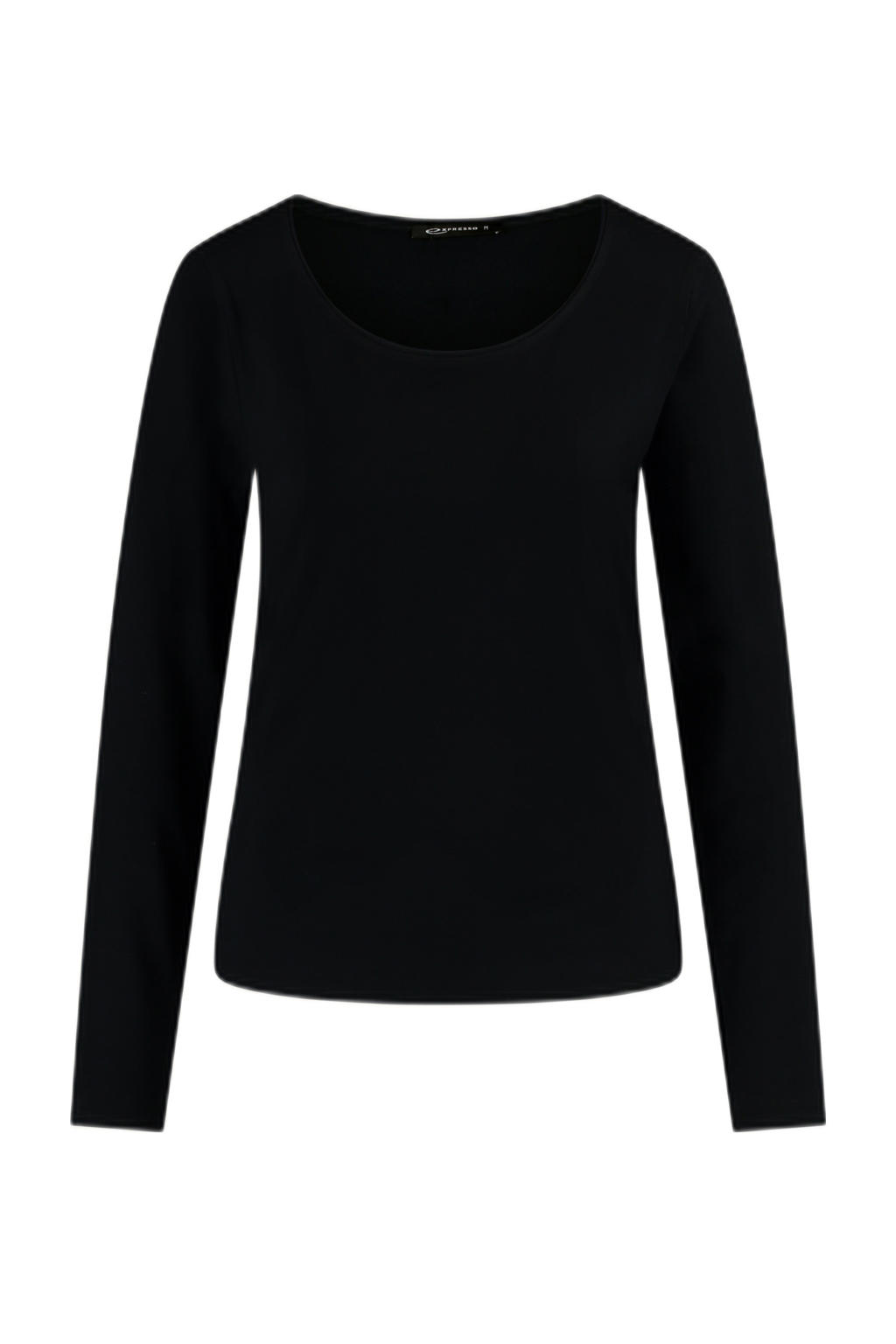 Zwarte dames Expresso longsleeve van viscose met effen, lange mouwen en ronde hals