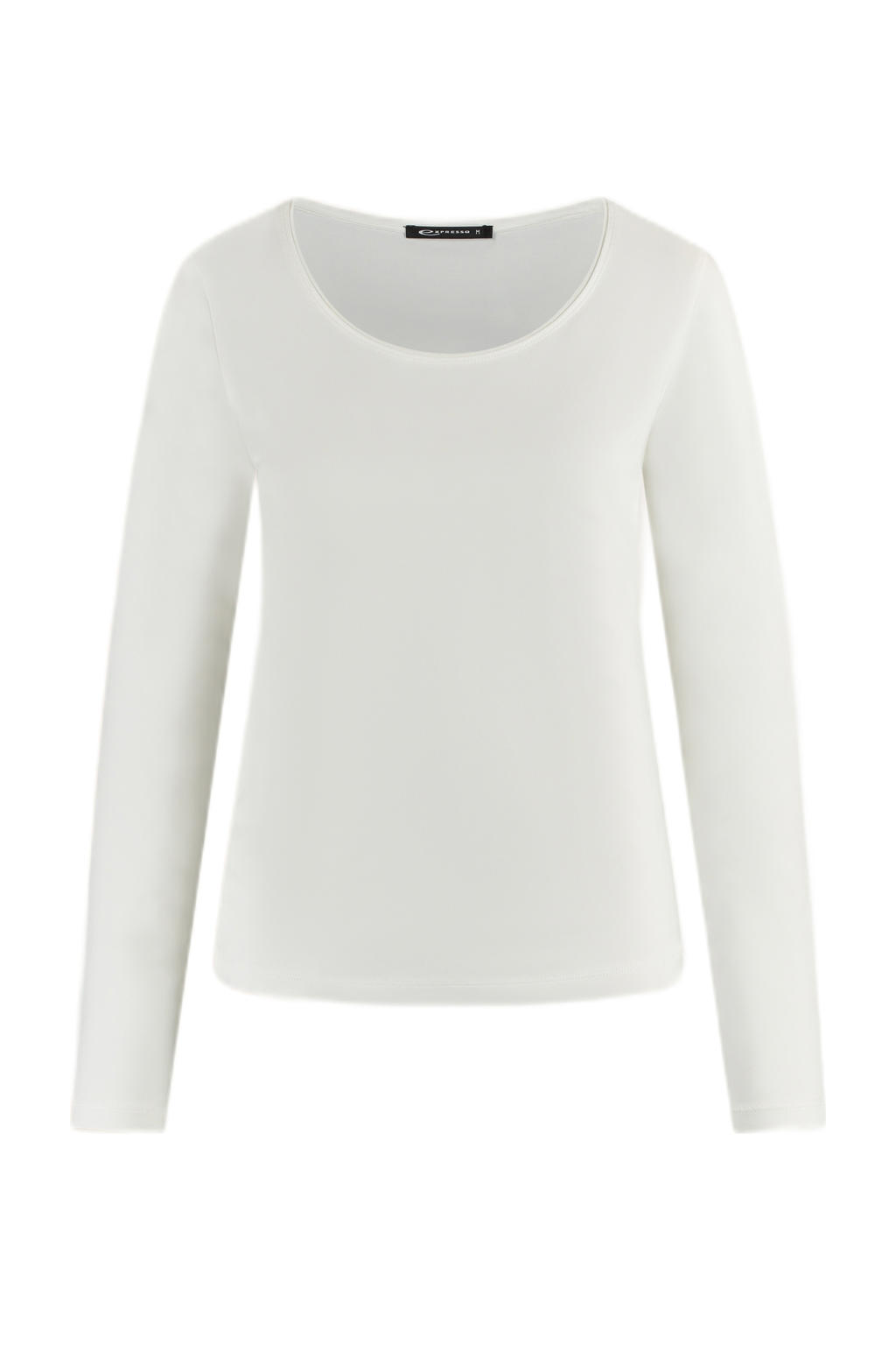 Witte dames Expresso longsleeve van viscose met effen, lange mouwen en ronde hals
