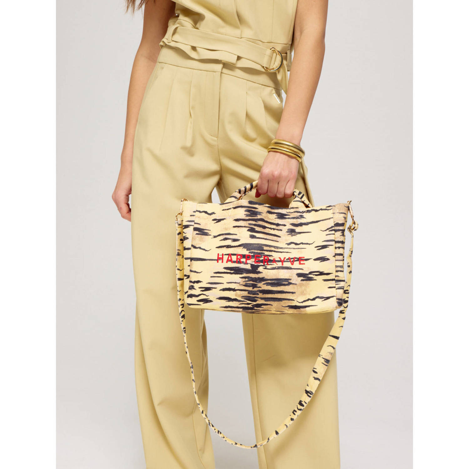 HARPER & YVE mini shopper met tijgerprint geel
